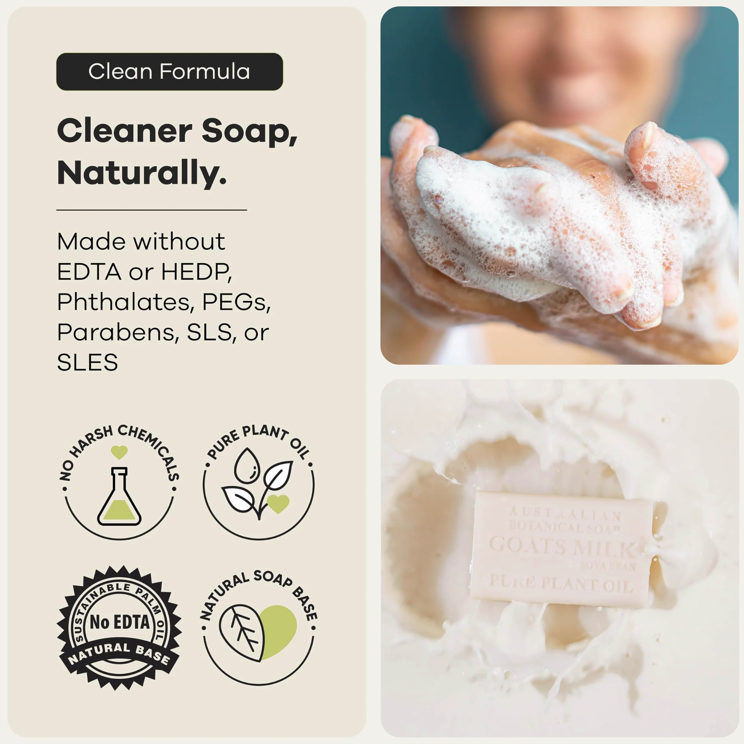 Australian Botanical Soap, Goat's Milk & Soya Bean Oil Czysta roślina naftowa mydlana 6,8 uncji, 193 g bary - 8 zliczanie