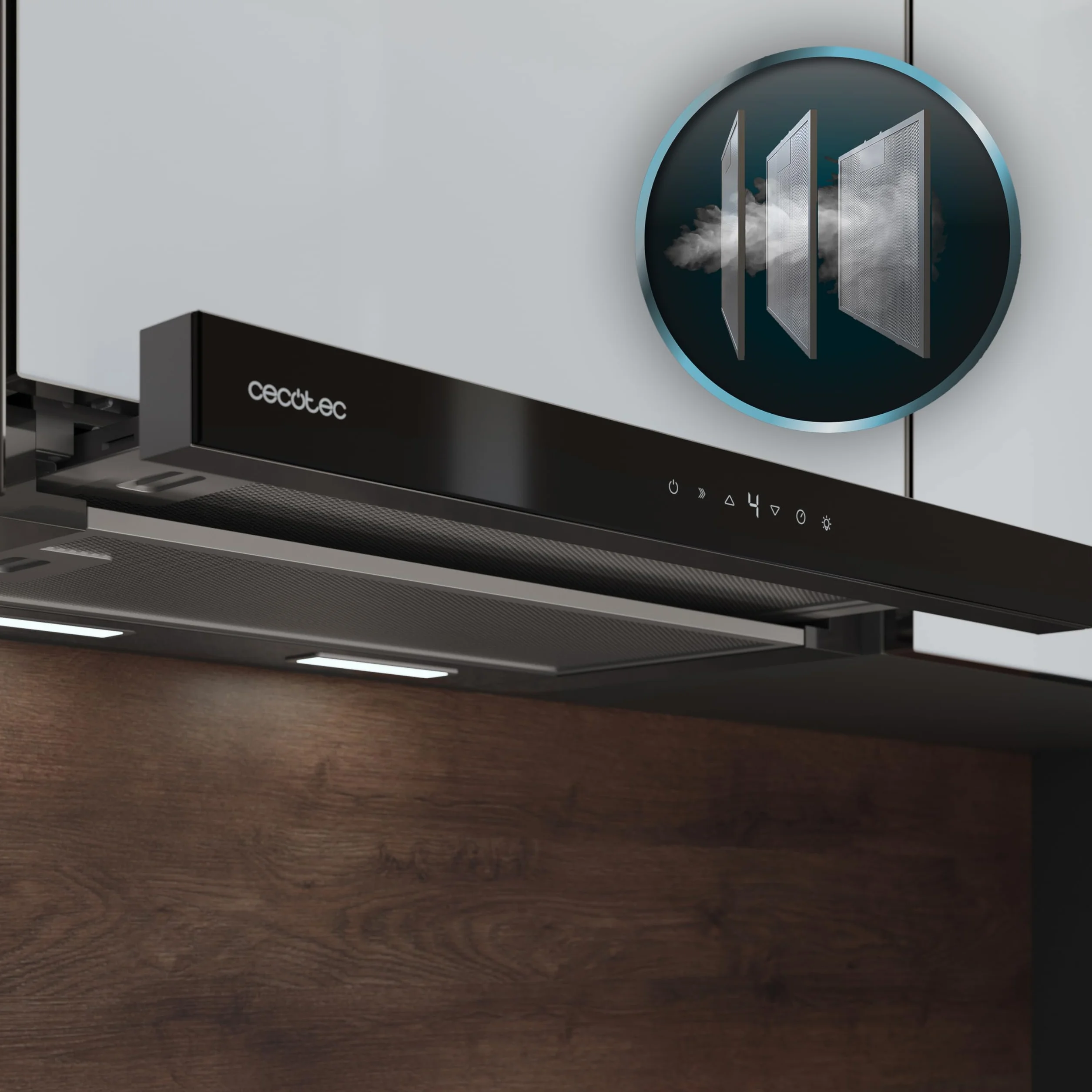Cecotec Okap Kuchenny 60 cm TLT 605500 Glass Black A++ 70 W 550 m³/h Dotykowy Gesty Filtr Węglowy
