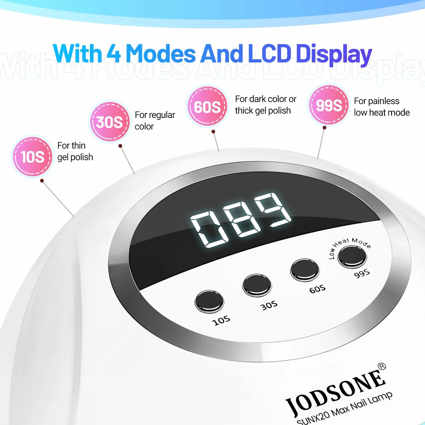 JODSONE Lampa UV LED do paznokci 320 W, suszarka do paznokci żelowych, żelowa lampa do paznokci z 72 lekkimi koralikami, lampa LED do paznokci żelowych z automatycznym czujnikiem i 4 timerami