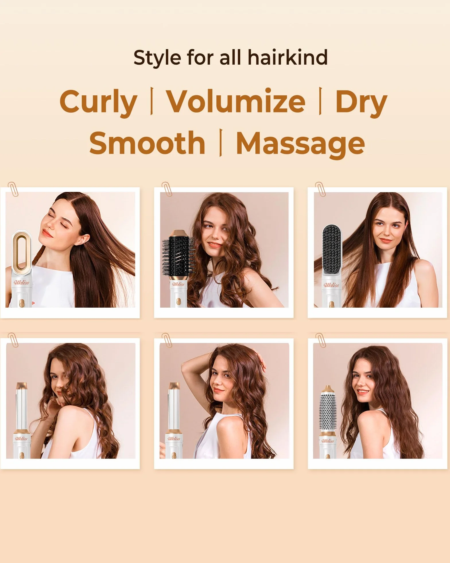 UKLISS Airstyler 6 w 1, dmuchana szczotka do włosów z suszarką do włosów, automatyczna lokówka do włosów, prostownica do włosów, zestaw do suszenia włosów, zestaw upominkowy dla kobiet do stylizacji