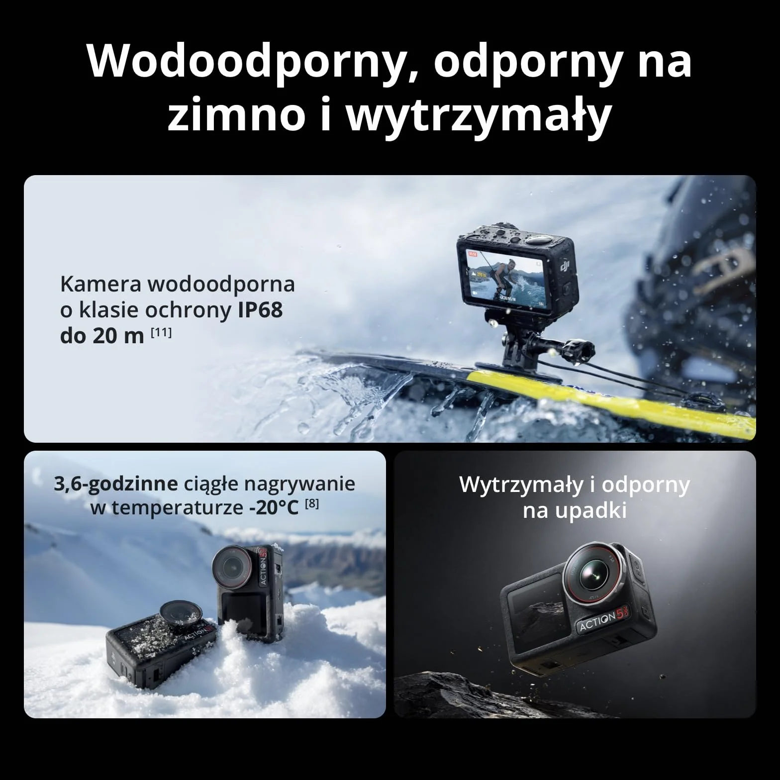 DJI Osmo Action 5 Pro Standard Combo, kamera wodoodporna z matrycą 1/1,3 cal, wideo 4K/120 kl./s, śledzenie obiektów, stabilizacja, dwa ekrany dot. OLED, kamera sportowa 4K do nagr. sportu, vlogów