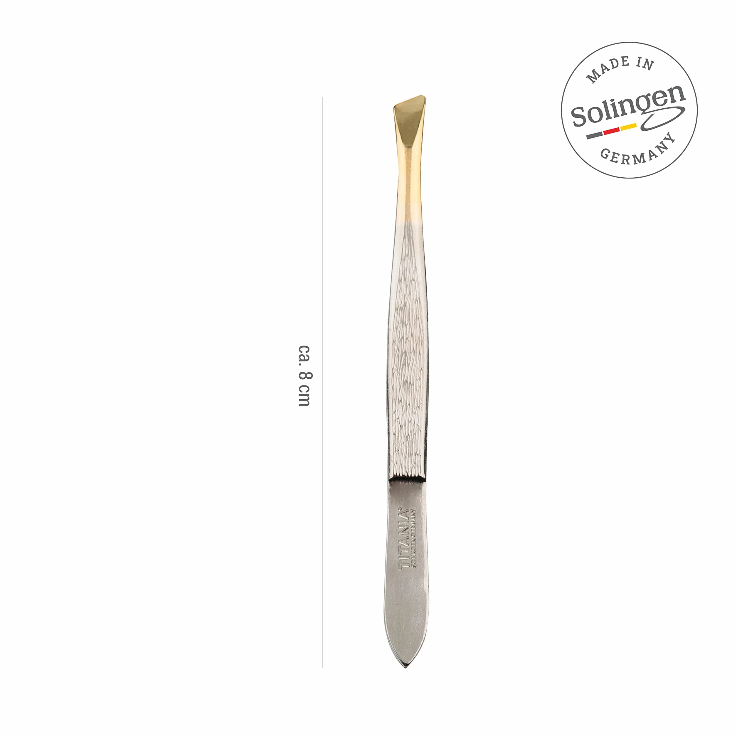 TITANIA Pęseta z Solingen (8 cm) • Made in Germany • Pęseta do brwi do wyrywania • Ścięta końcówka do precyzyjnego chwytania • pozłacana końcówka