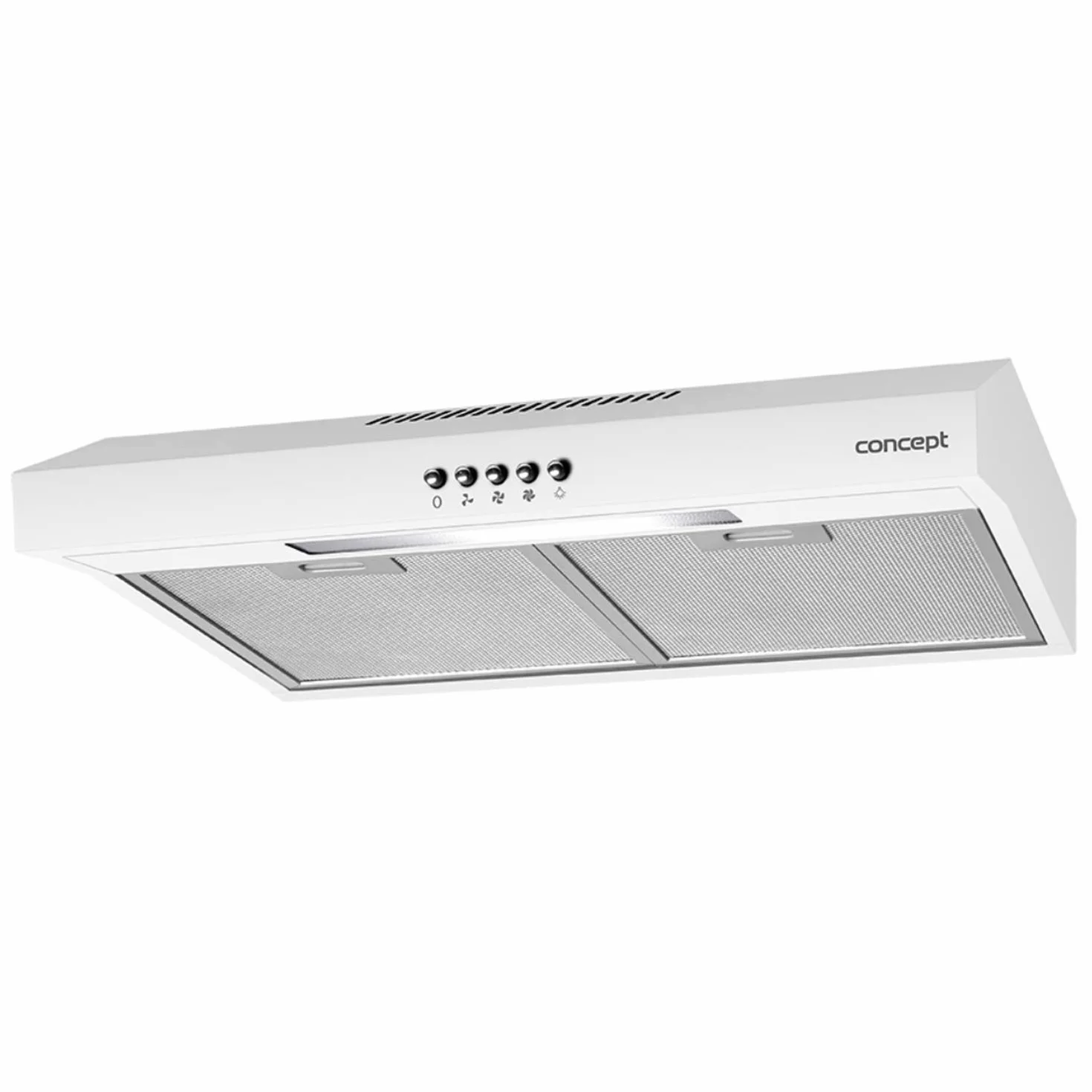 Concept OPP1250 okap kuchenny 50 cm z oświetleniem LED i 3 poziomami mocy 135 m³/h 65 W funkcja powietrza wylotowego/obiegowego 60 dB 82 mm Slim (biały)