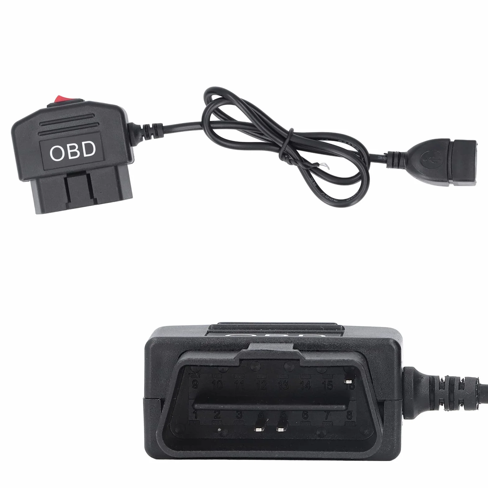 Zasilaj kamerę samochodową lub ładuj Telefon za pomocą Kabla Zasilacza OBD o Długości 48 Cm/18,9 cala. Ten Kabel Jest Wyposażony w Przycisk Przełącznika Umożliwiający Wygodne