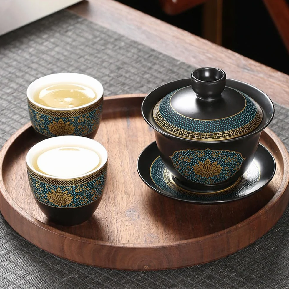 Chińska terryna Kung Fu - Filiżanka do herbaty Ceramiczna Kwiaty - Miska do herbaty Chińskie podgrzewanie