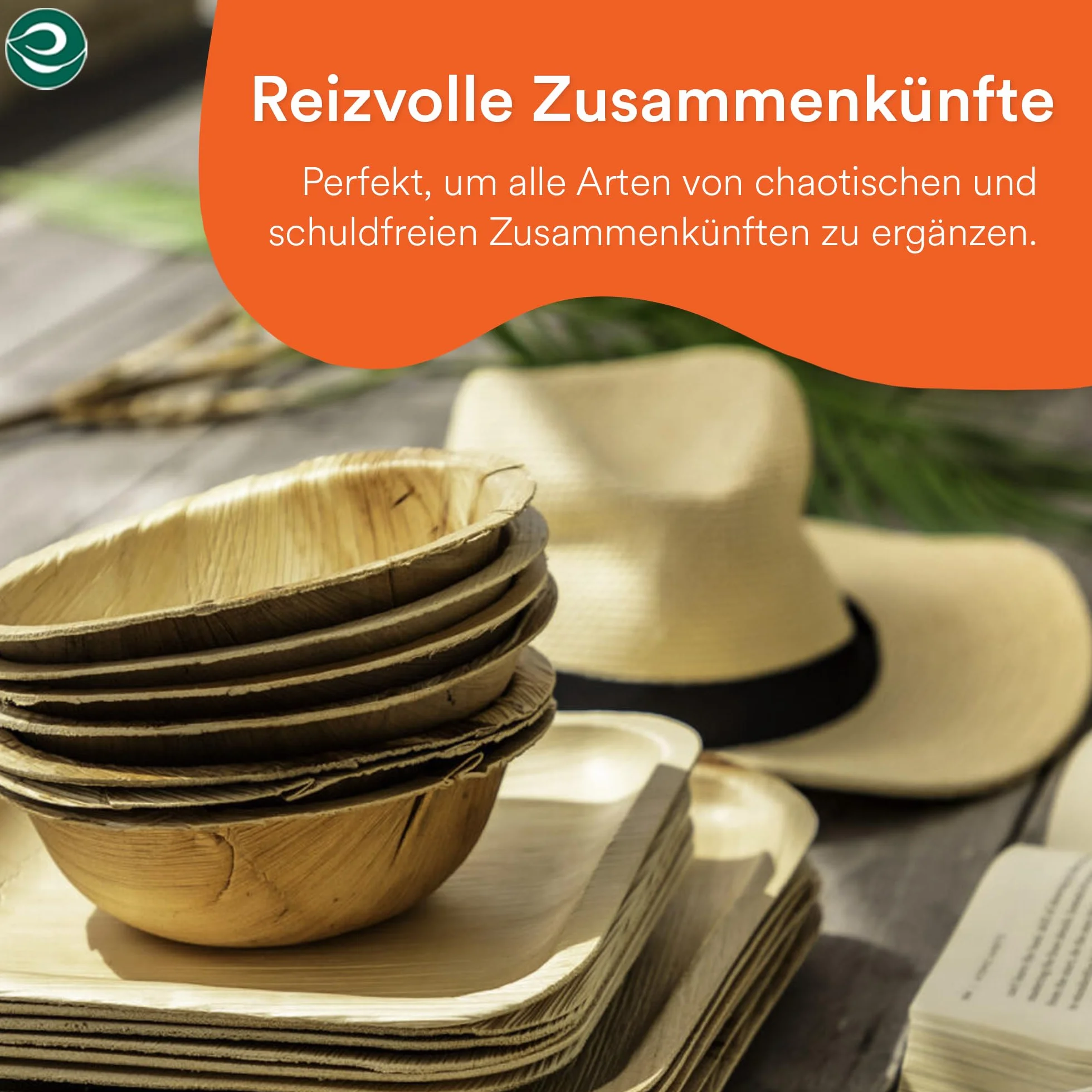 ECO SOUL 100% duże kompostowalne miski z liści palmowych 16 uncji [opakowanie 25] Jednorazowe miski deserowe w stylu bambusa I Odporna ekologicznie wytrzymała miska I 6 cali