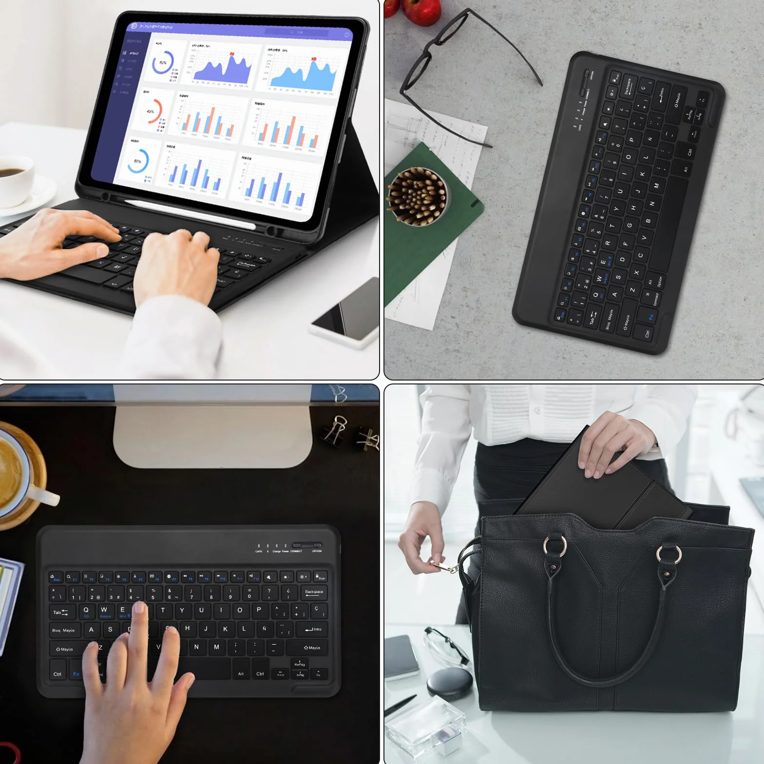 FOGARI Etui na klawiaturę iPad Pro 12,9 6. 2022/5th 2021/4. 2020/3rd Gen 2018, cienkie etui na laptopa z uchwytem na długopisy, hiszpańska bezprzewodowa odłączana klawiatura, czarny