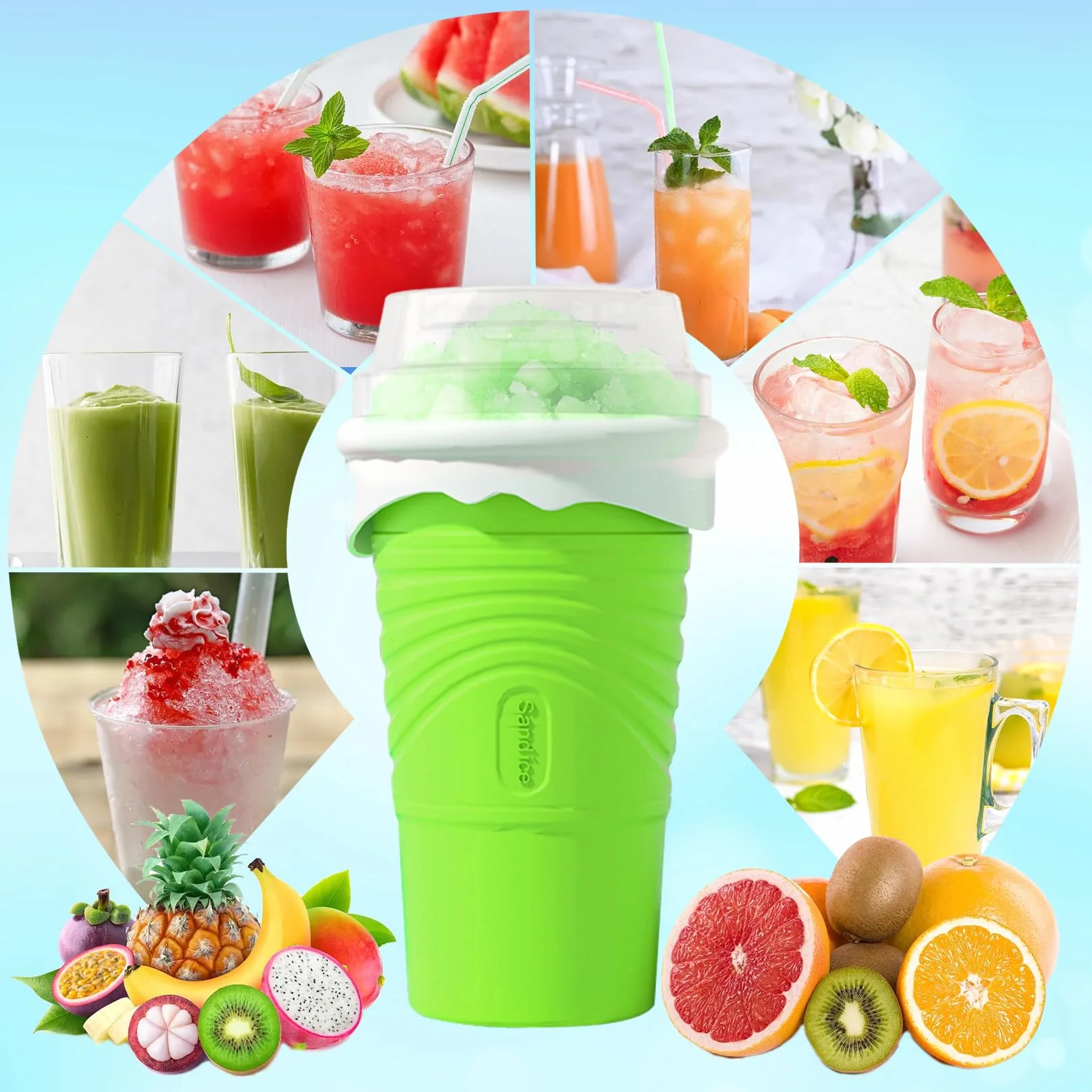 Silikonowy kubek Slushy Maker 500 ml zrób to sam do koktajli mlecznych zielony