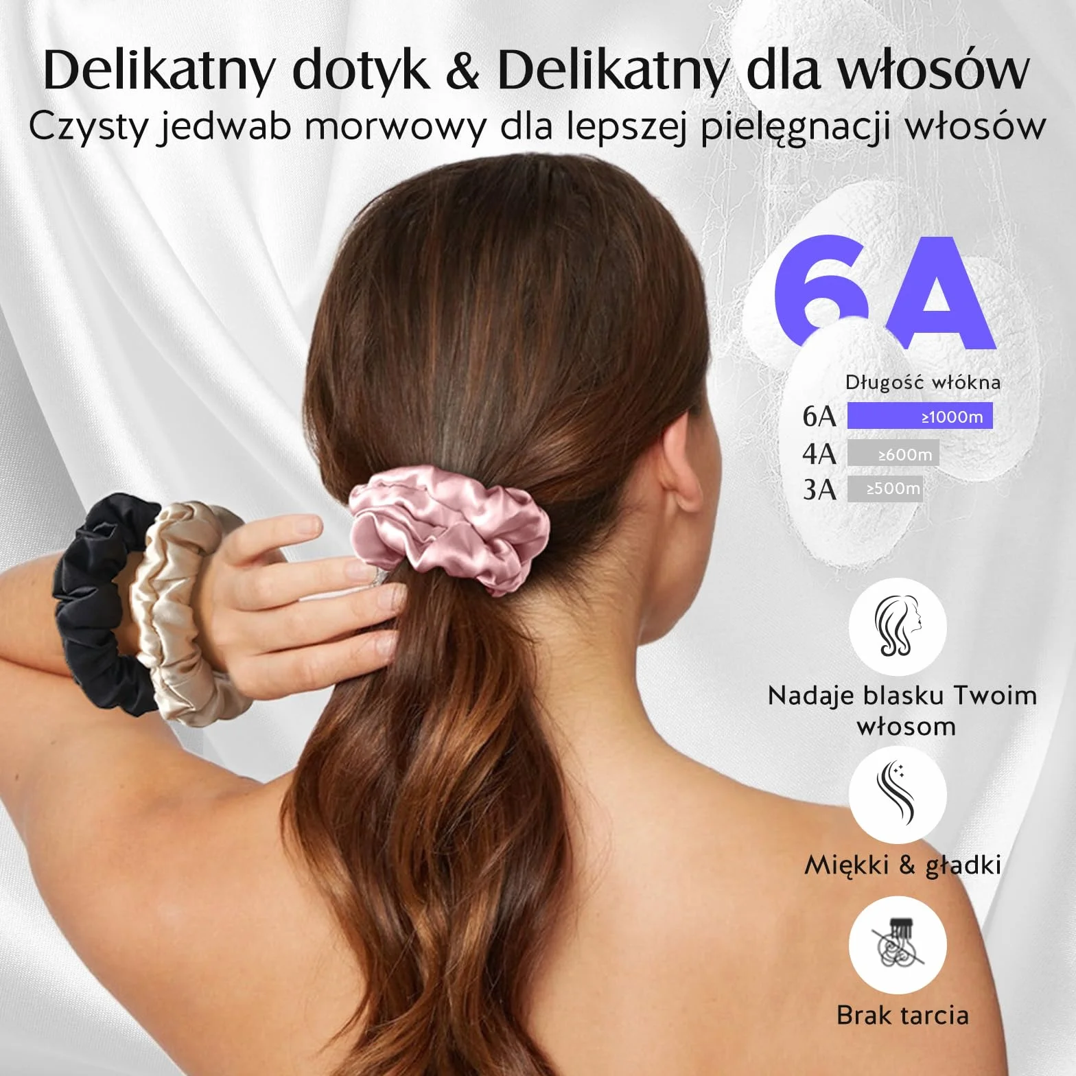 Umisleep 3-częściowy zestaw 100% Mulberry Silk Scrunchies dla kobiet, delikatne gumki do włosów dla mniej puszenia się włosów i łamania włosów, elastyczne gumki do włosów bez odcisków (różowe, czarne