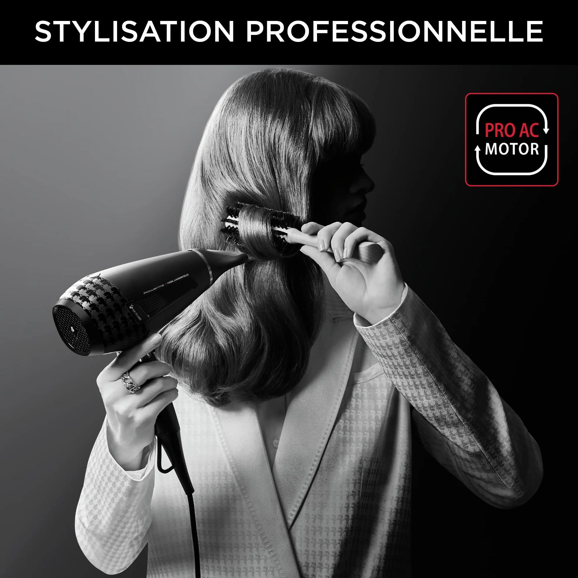 ROWENTA x KARL LAGERFELD | K/Pro Stylist | Suszarka do włosów | Silnik Pro AC 2200 W Ultraszybkie suszenie Ionic Booster Shine System Kompletny zestaw akcesoriów CV888LF0