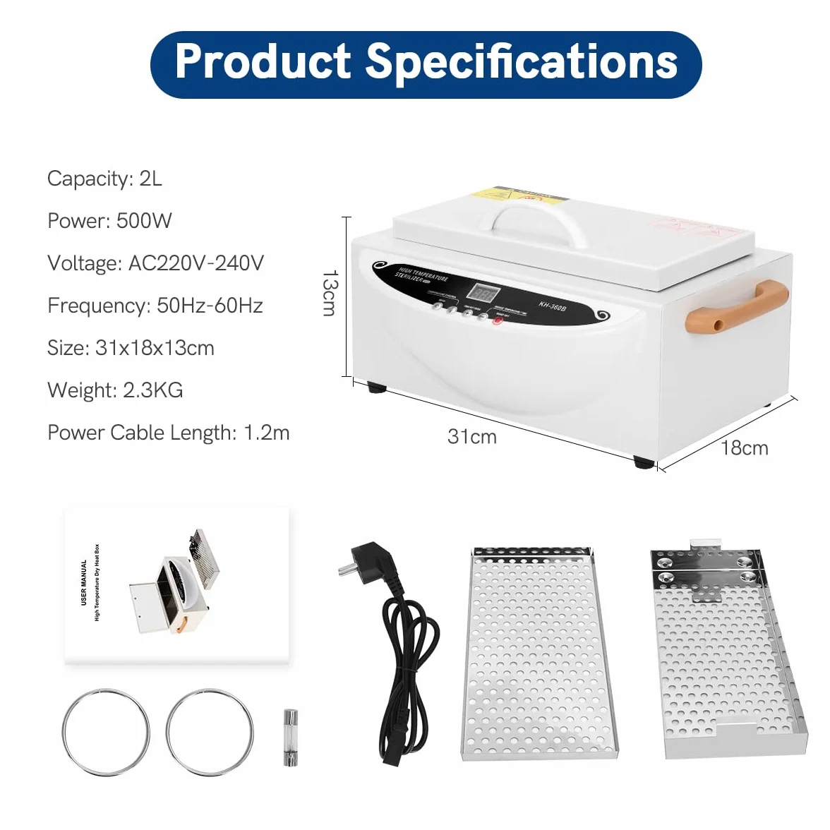 Xverycan 500W Sterylizator gorącego powietrza Dezynfekcja, 250℃ Sterylizator ciepła w wysokiej temperaturze, małe sterylizatory do narzędzi do paznokci, narzędzia kosmetyczne, narzędzia fryzjerskie