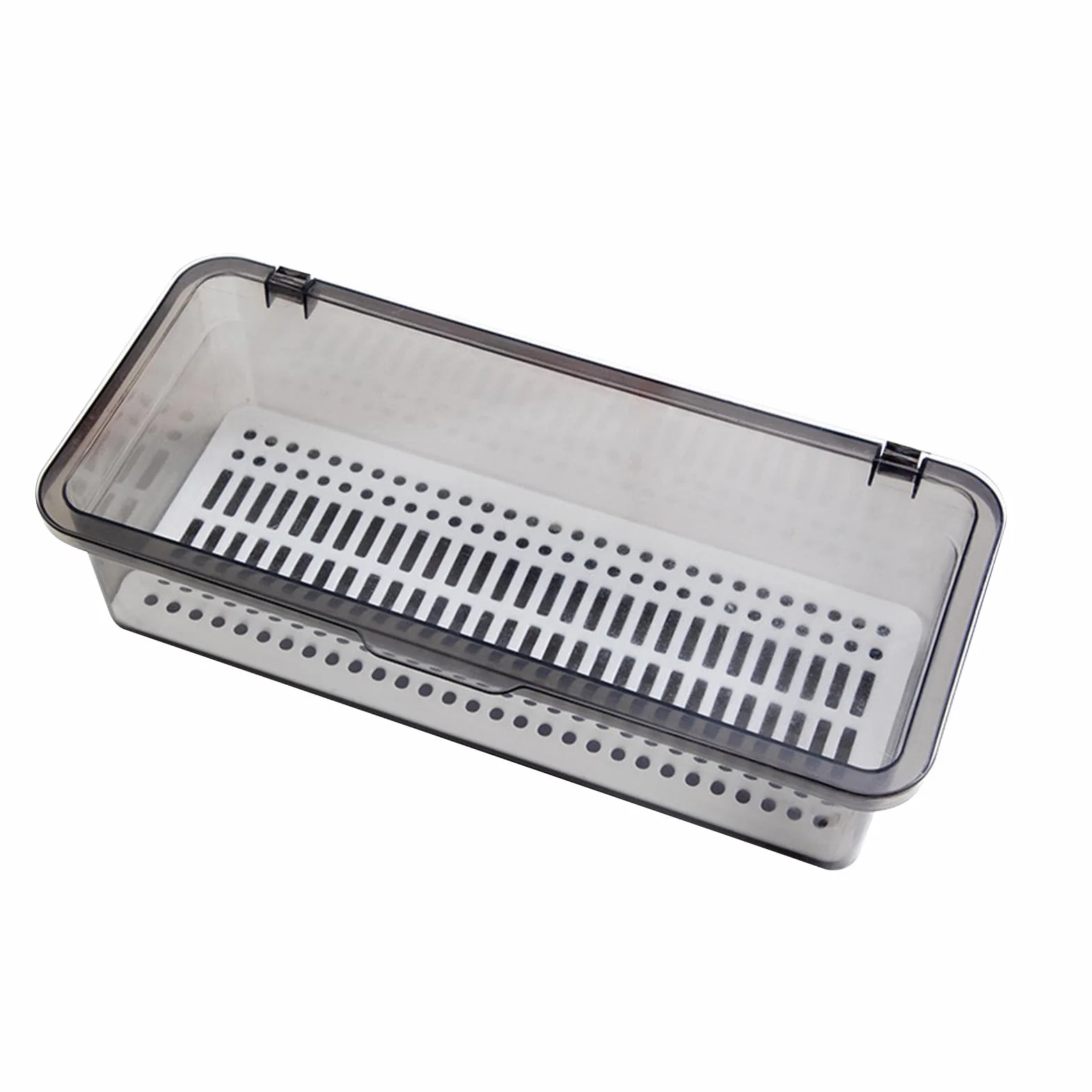 Eujgoov Organizer do Szuflad, Plastikowy Przezroczysty Pojemnik z pokrywką i Ociekaczem na Przybory Kuchenne i łazienkowe Oraz Kosmetyki do Makijażu, 27 Cm