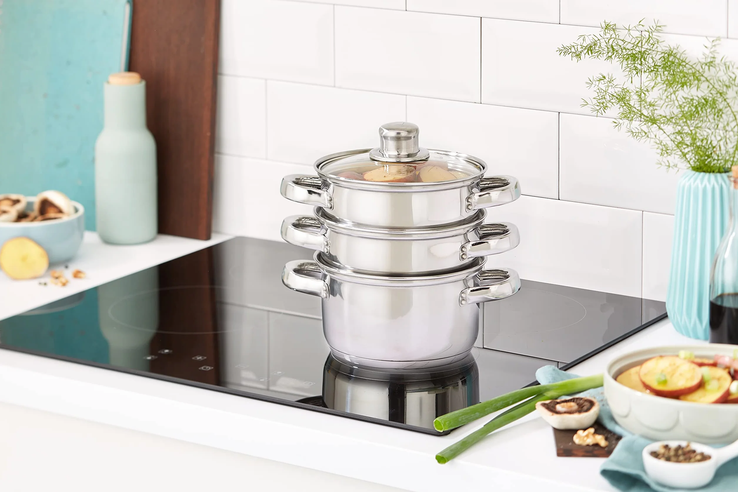 KitchenCraft Zestaw 3 garnków ze stali nierdzewnej 16 cm, 3-stopniowy, z zabezpieczeniem indukcyjnym