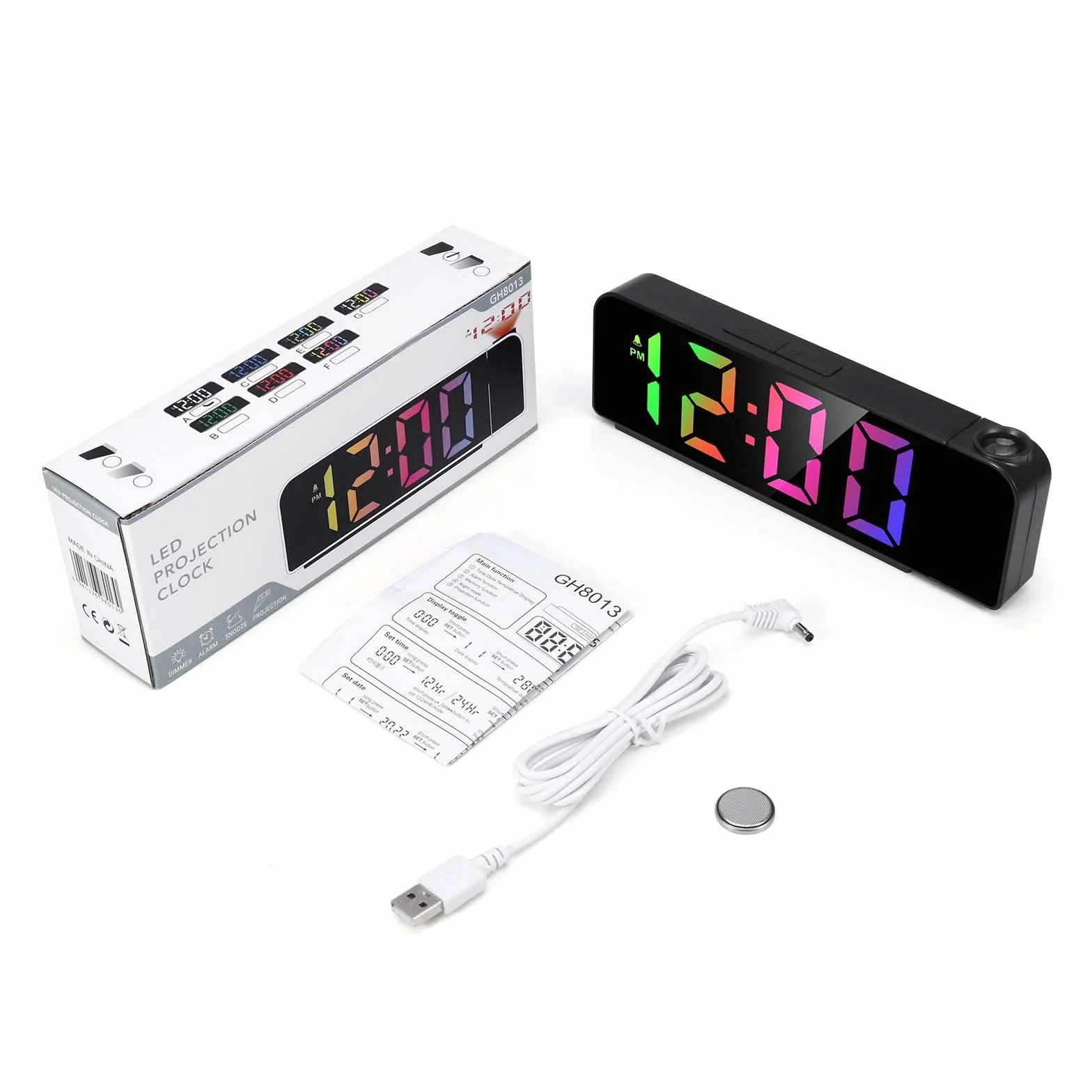budzik z projektorem, cyfrowy budzik z temperaturą i datą, zegar LED, elektroniczny zegar stołowy, budzik podróżny, regulowana jasność, wyświetlacz 12/24-godzinny, cyfrowy zegar do domu