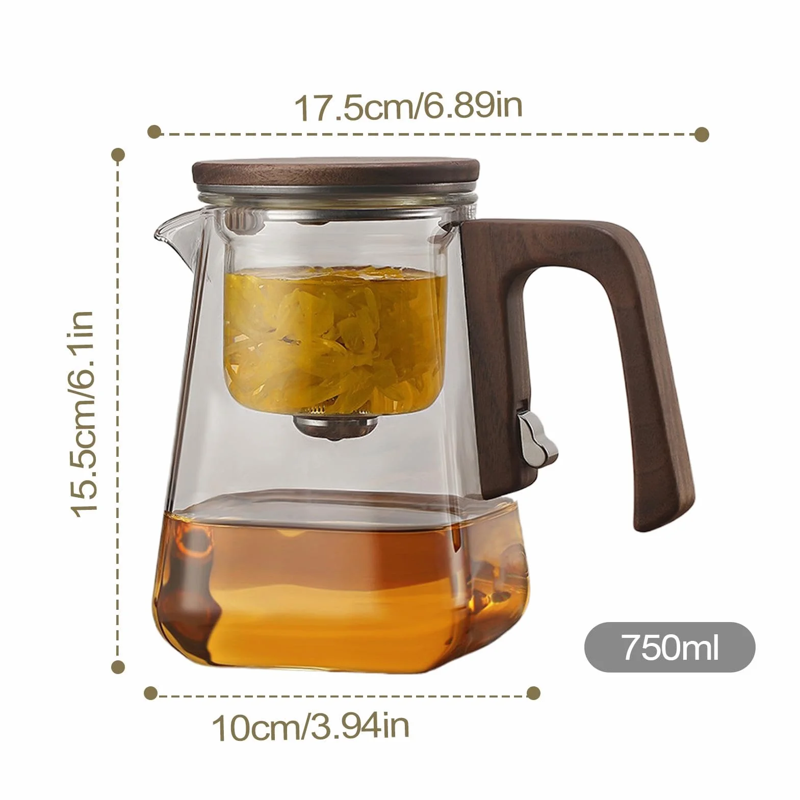 Glass Tea Kettle with Infuser, 8.66x5.51x7.68 Inches, Magnetic Hot Drink Brewer for Home