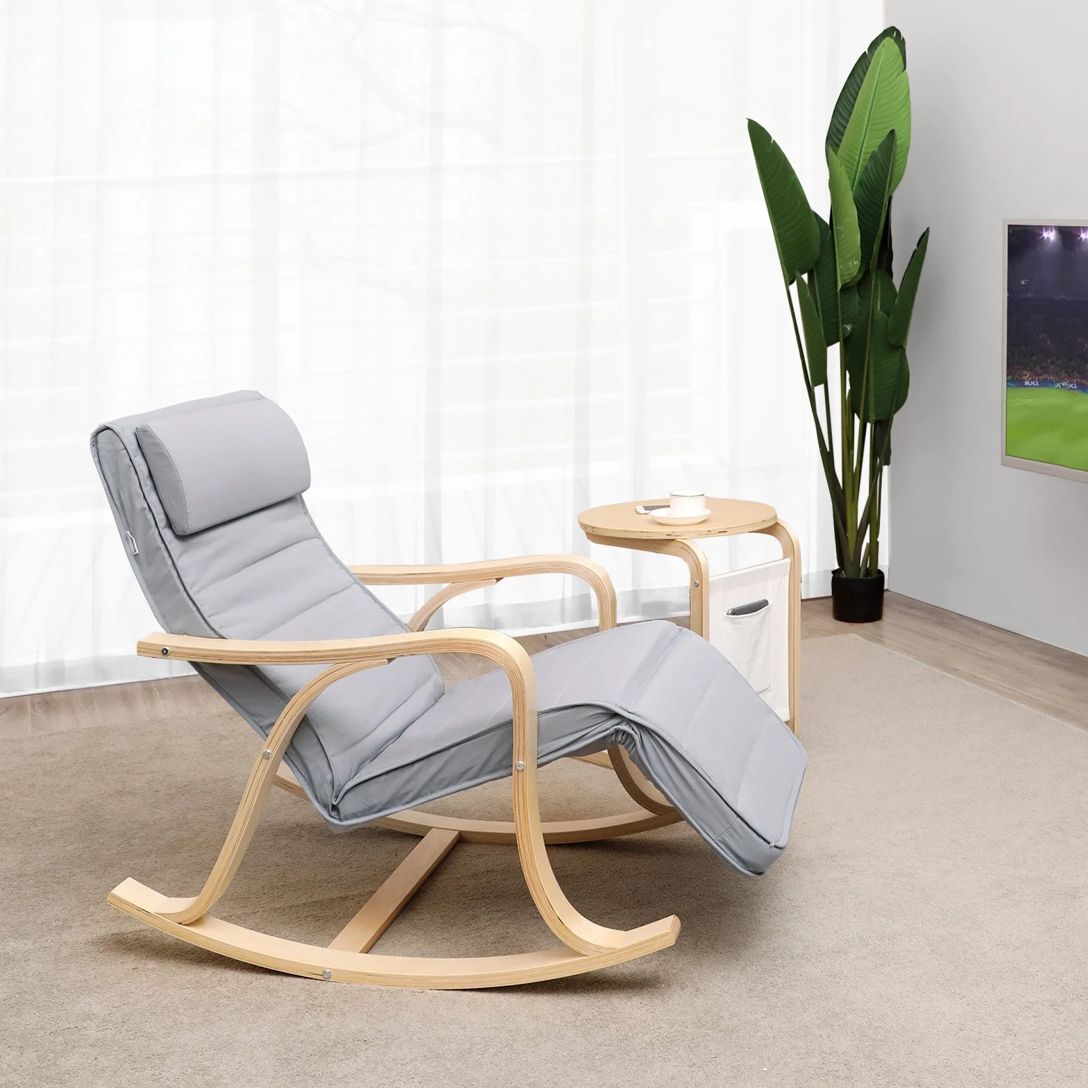 Songmics Fotel Bujany, Drewno, Szary, 67 x 125 x 91 cm