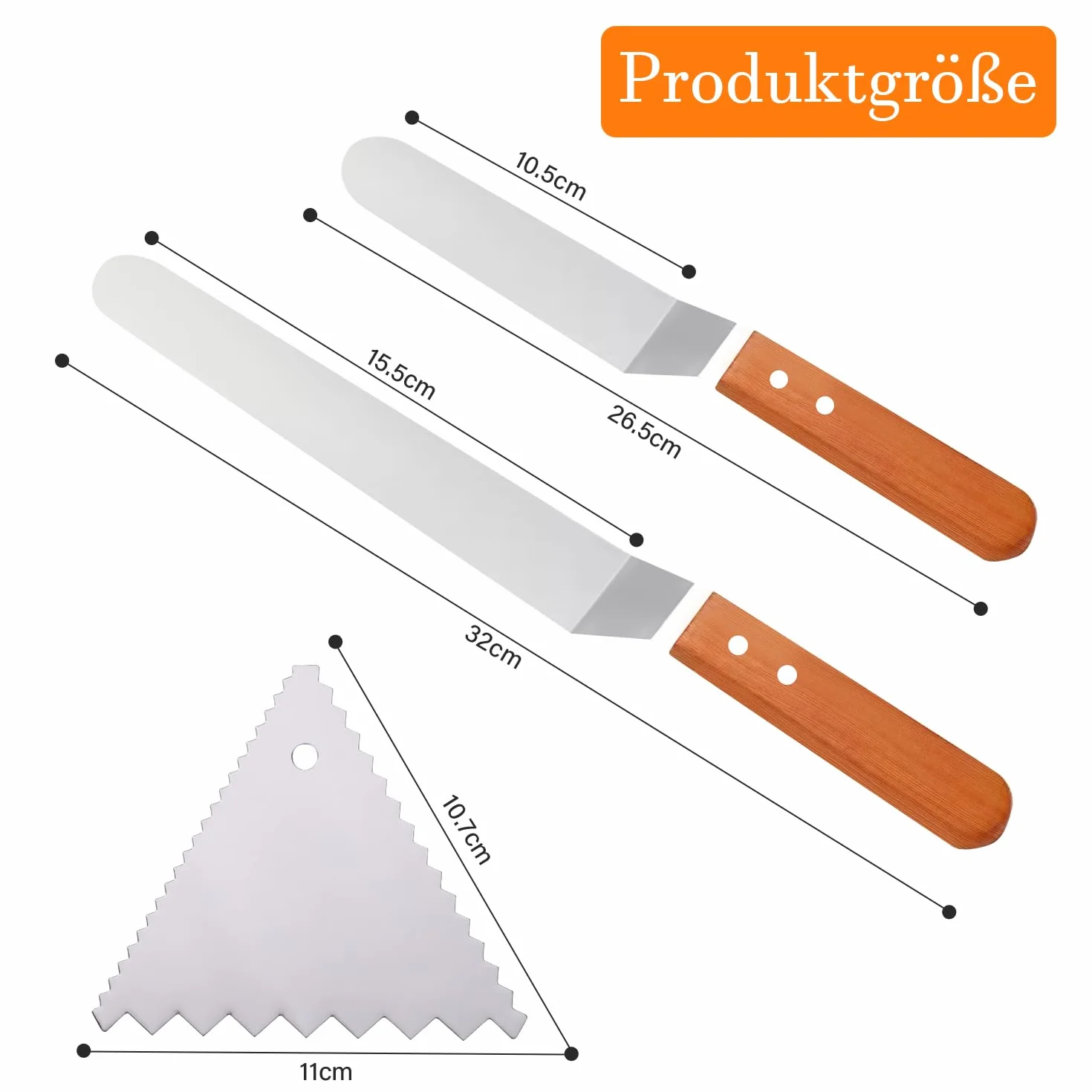 Onperpoe Paleta kątowa do tortów, ze stali nierdzewnej, nóż do tortów, nóż do tortów, 2 różne rozmiary