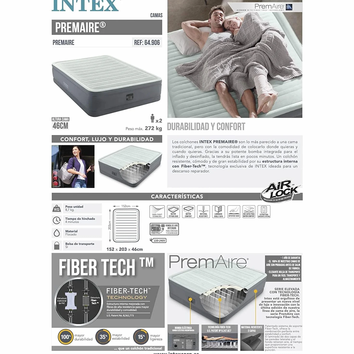Intex 64902ND Materasso Dura-Beam PremAire Singolo Autogonfiante 99x191x46 cm