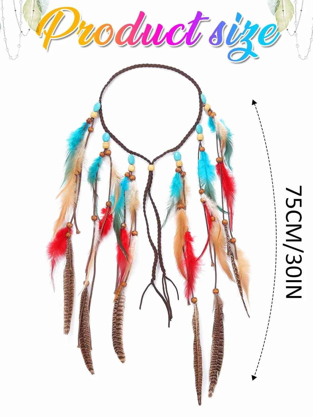 Zoestar Opaska na głowę w stylu boho, pióra, frędzle, hipisowskie opaski na głowę, indiańskie, plemienne, nakrycie głowy, festiwal, akcesoria do włosów dla kobiet (styl 2, jeden rozmiar)