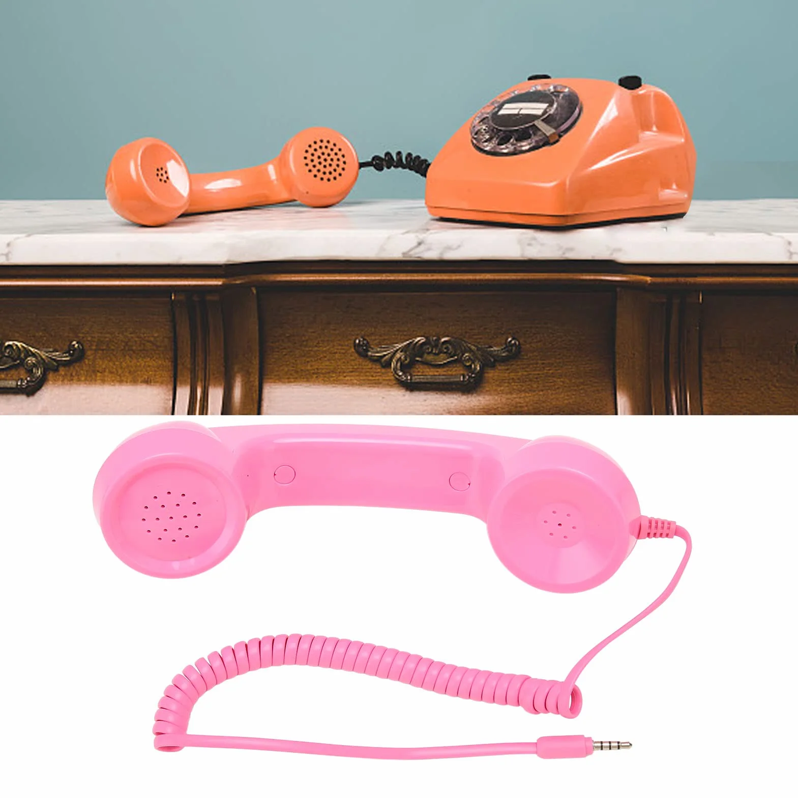 Słuchawka Telefoniczna w Stylu Retro, Przycisk Odbierania Jednym Dotknięciem, Odporna na Promieniowanie Wtyczka Dźwiękowa 3,5 Mm z Przewodem Spiralnym o Długości 1 M, Odpowiednia