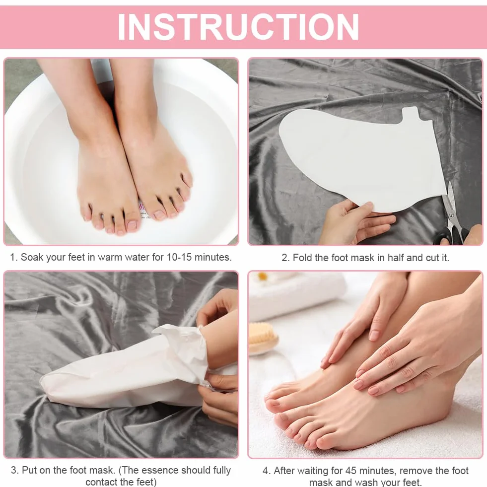 Maseczka do peelingu stóp, 4 pary maski do stóp peeling z różowym zapachem, usuwanie martwej skóry zrogowaciały skarpetki peeling do stóp, nawilżające złuszczające skarpetki dla mężczyzn i