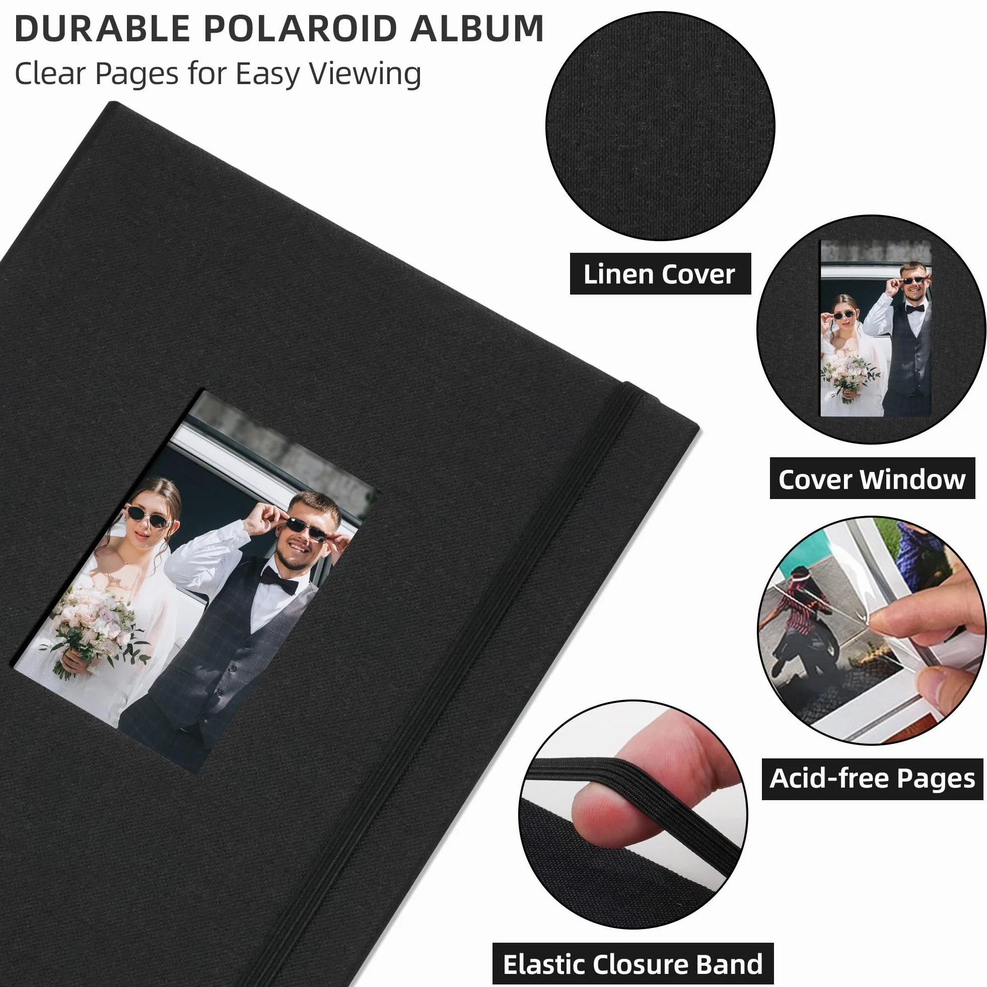 208 zdjęć Polaroid Album fotograficzny do aparatów Fujifilm Instax Mini 12, 11, 9, 8, 40 kompatybilny z Polaroid Snap, Z2300, SocialMatic ZIP, czarny, 1 opakowanie