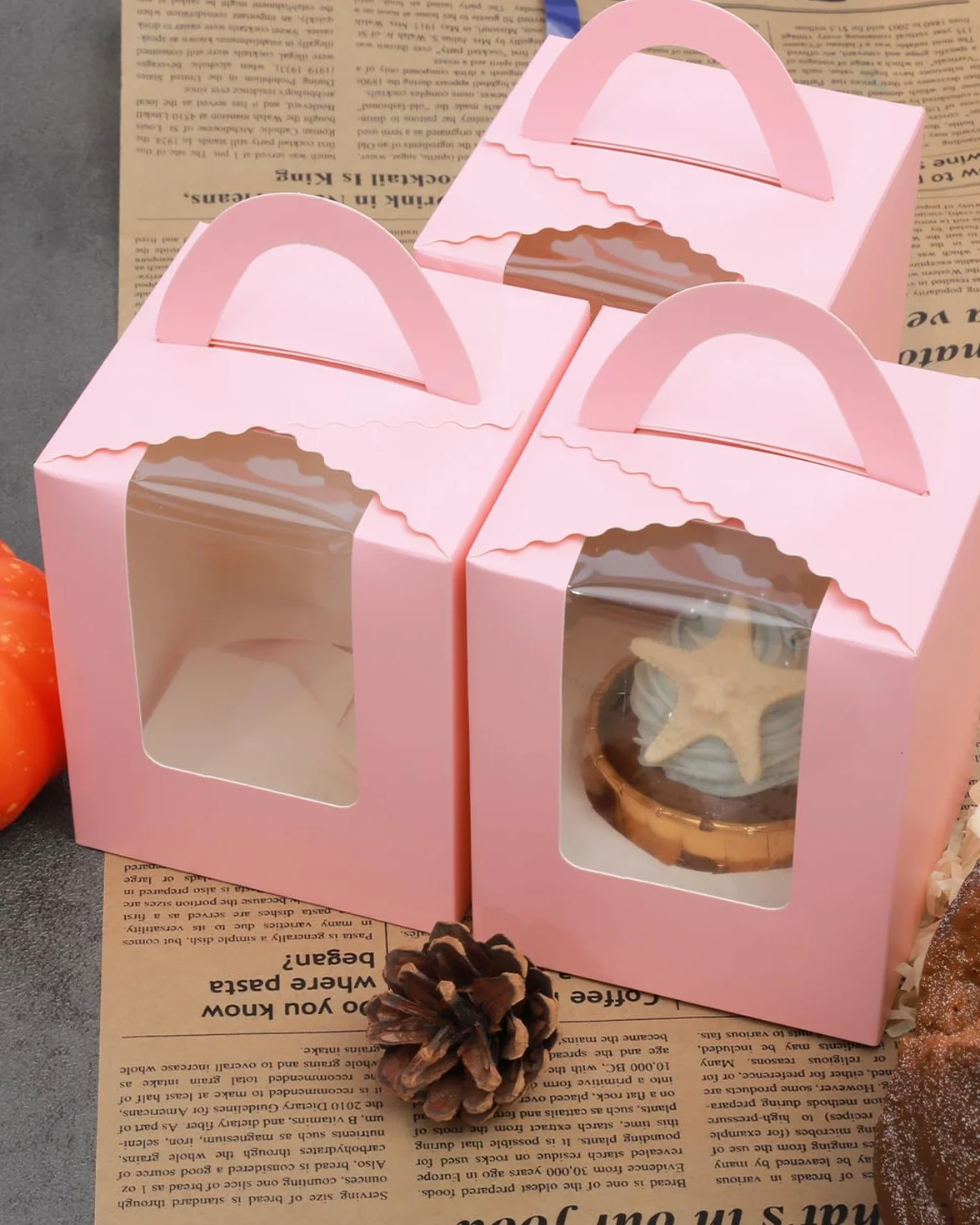 Różowe pudełka na babeczki z okienkiem 25 sztuk 9,3 x 9,3 x 11 cm