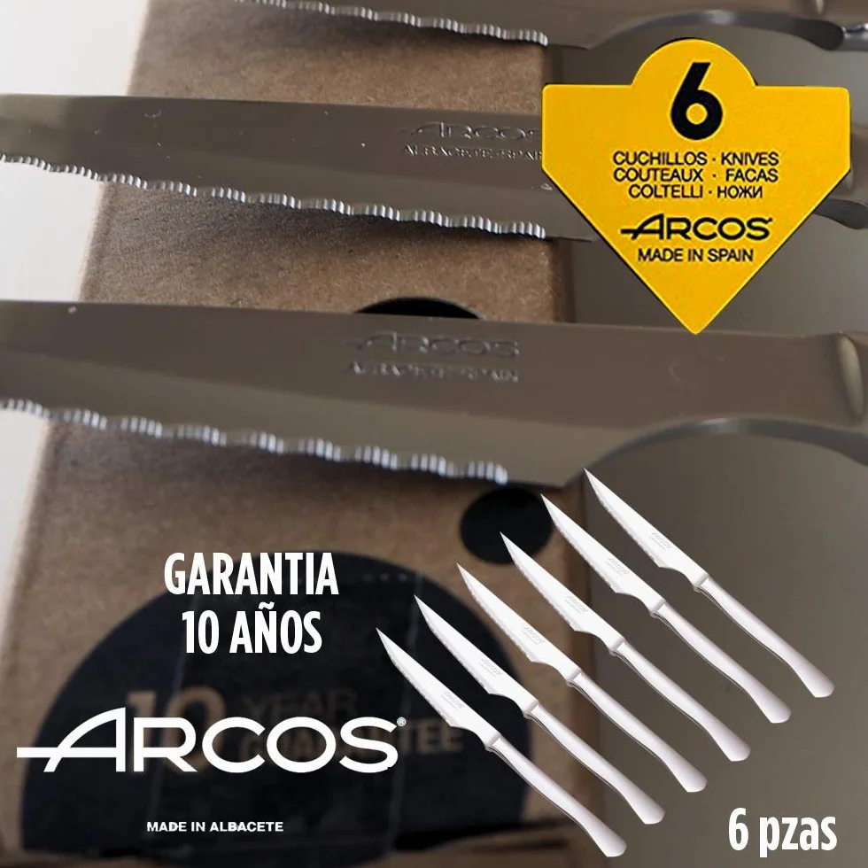 Arcos zestaw noży do mięsa 6 sztuk, noże do steków, stal nierdzewna, ostrze 110 mm, uchwyt monoblokowy