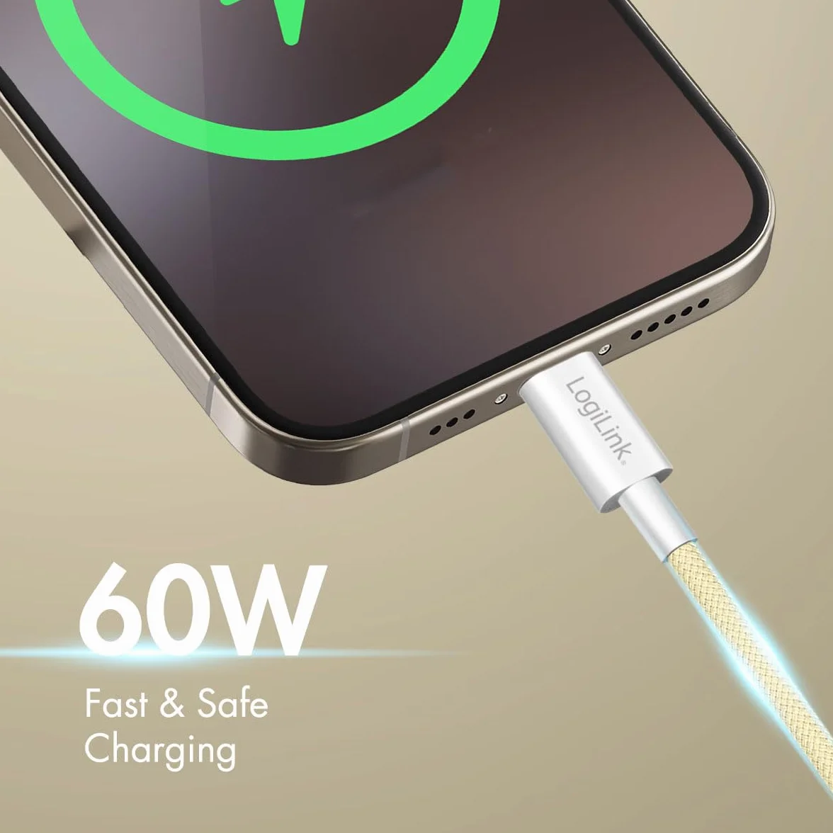 Logilink Kabel przyłączeniowy USB 2.0 typu C, C (wtyczka) do C (wtyczka) z nylonową powłoką, 60 W, żółty, 0,5 m