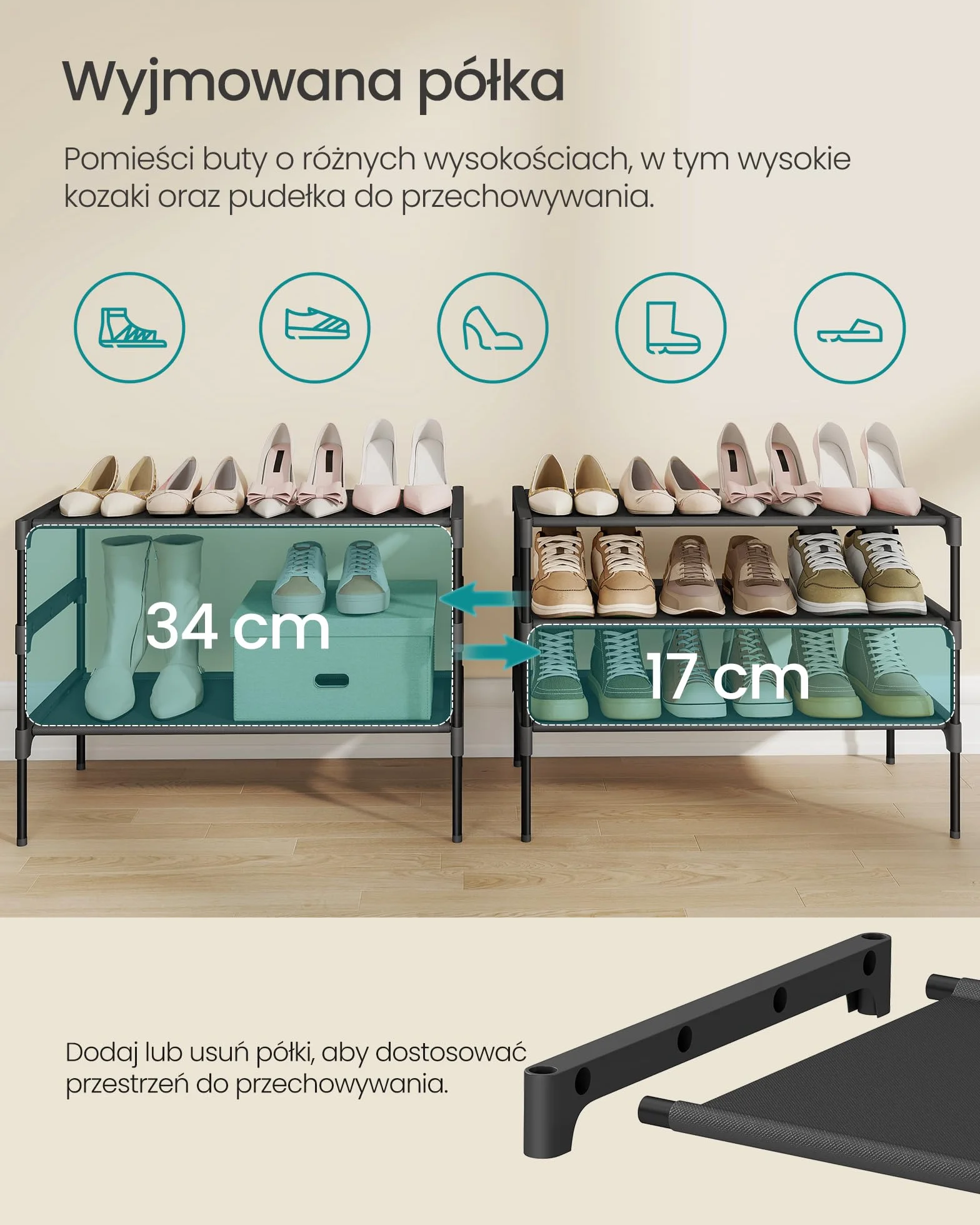 SONGMICS 3-poziomowy stojak na buty, metalowa rama 29,7x62,3x53,5 cm, atramentowy czarny LSH023BH01
