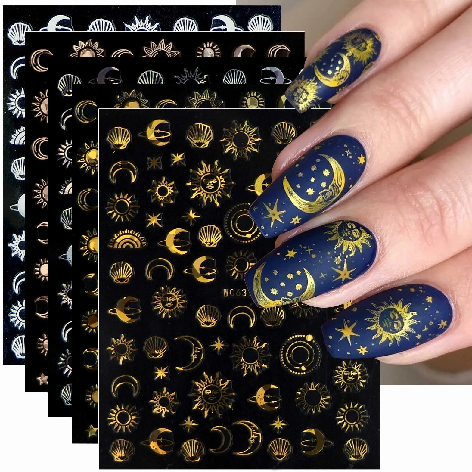 JMEOWIO Księżyc Gwiazda Słońce Nail Art Sticker 10 arkuszy naklejki na paznokcie samoprzylepne dekoracje do paznokci