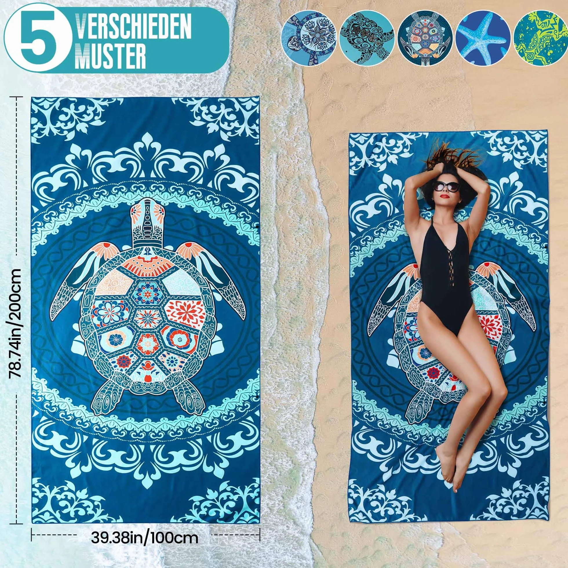 Ręcznik plażowy z mikrofibry 100 x 200 cm XXL szybkoschnący odporny na piasek