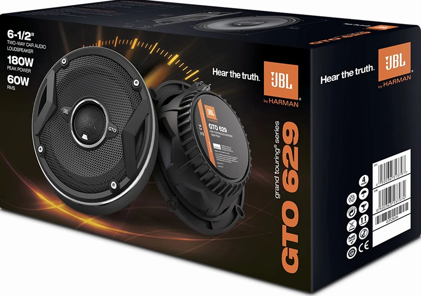JBL Car GTO 629 6,5" (165 mm) 180 Watt 2-drożne głośniki współosiowe samochodowe Hi-Fi z technologią JBL Plus One (1 para) - czarny