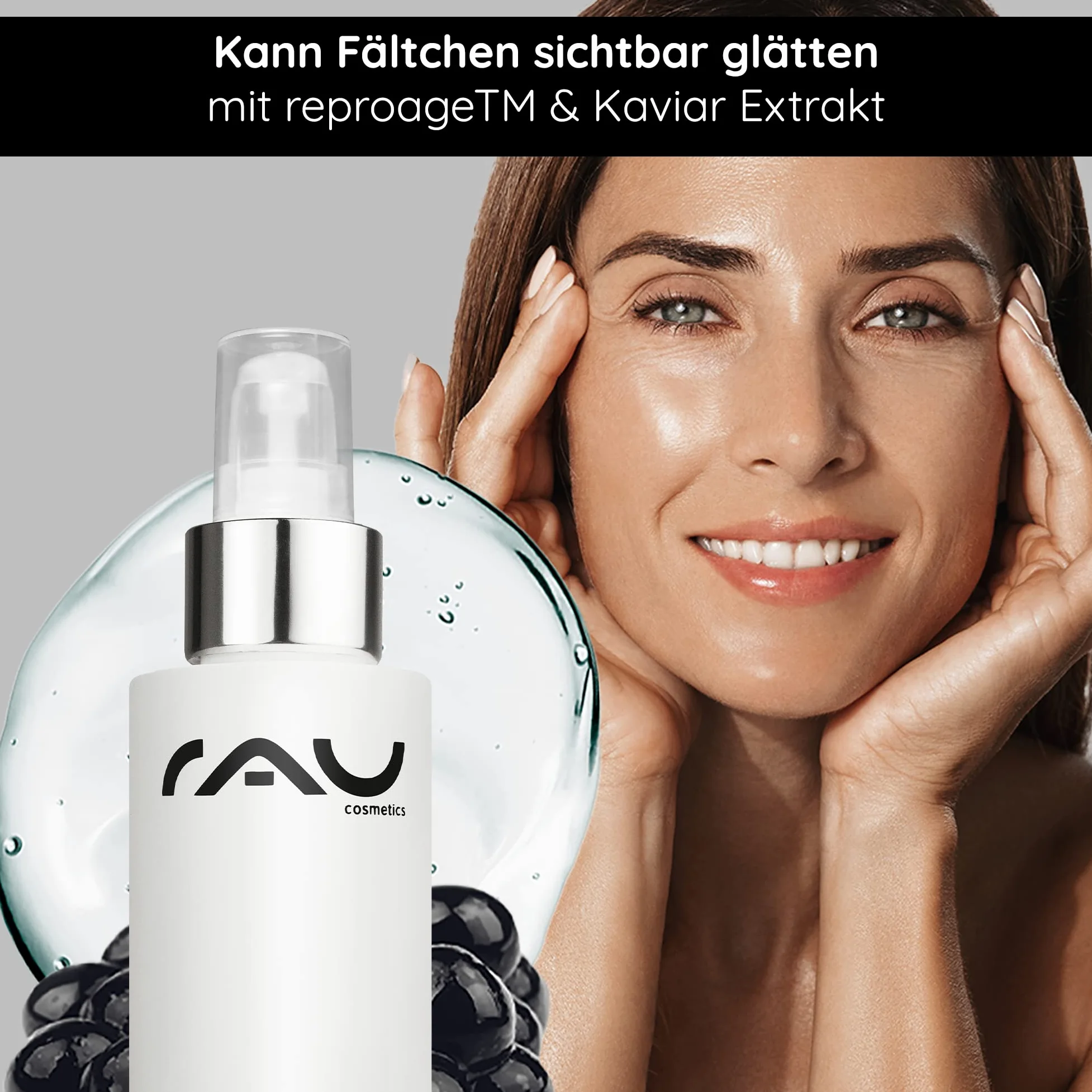 RAU Cosmetics Caviar Lifting Serum 100ml - Anti-Aging Gesichtsserum mit Argireline & Kaviarextrakt - Straffendes Peptid-Serum für Reife Haut - Feuchtigkeitsspendend mit Panthenol - Made in Germany