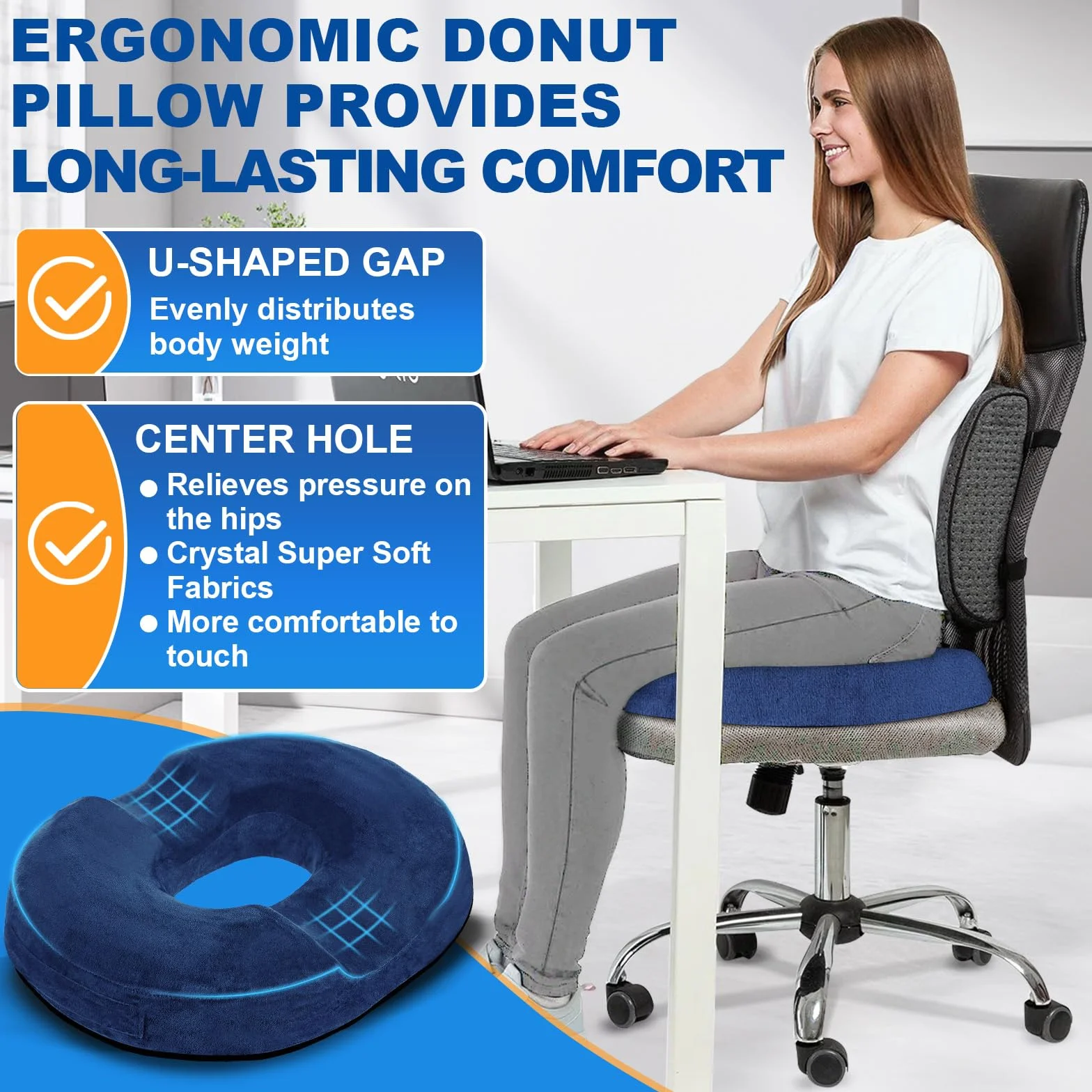 Poduszka do Siedzenia z Pianki Memory Foam Ergonomiczna Pączek Antypoślizg Poszewka Zdejmowana