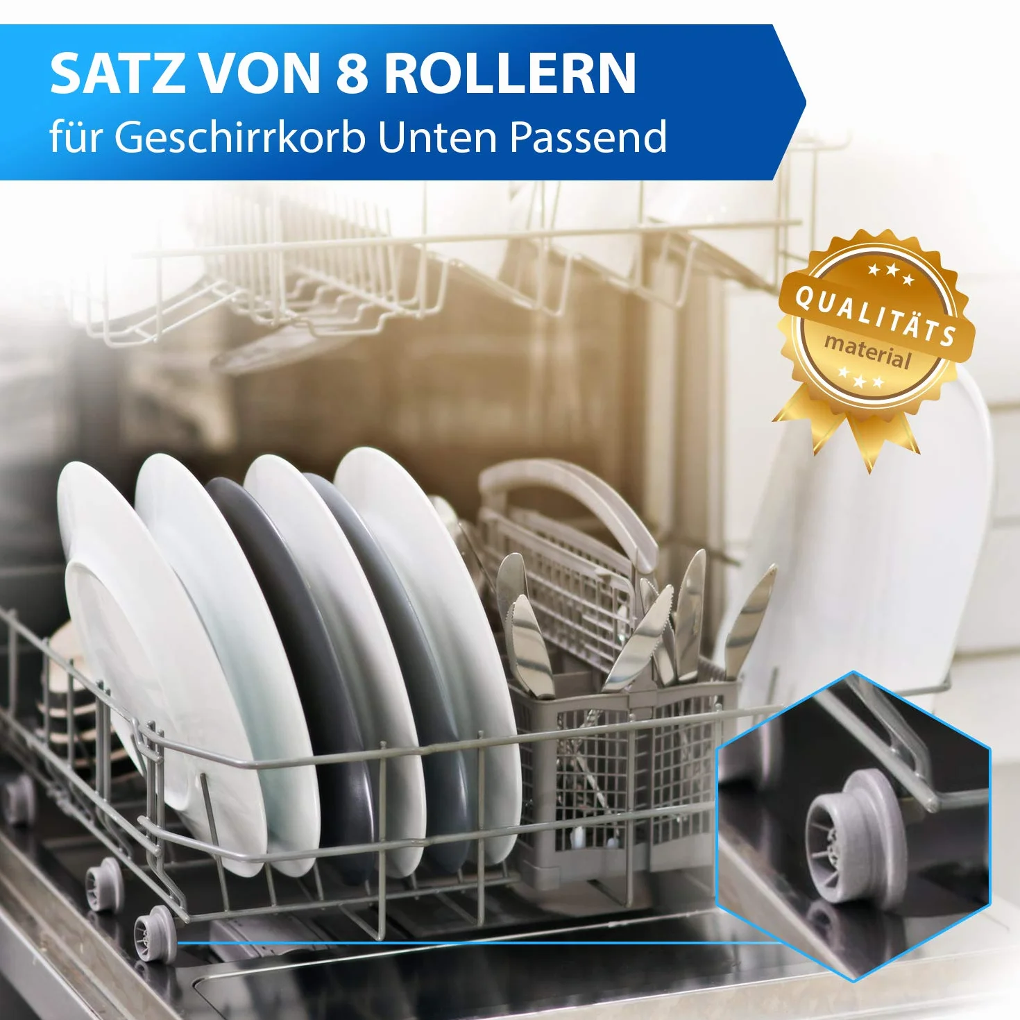 VIOKS 8x Uniwersalne kółka zapasowe do kosza zmywarki 36mm Ø zamiennik Bosch Siemens Neff