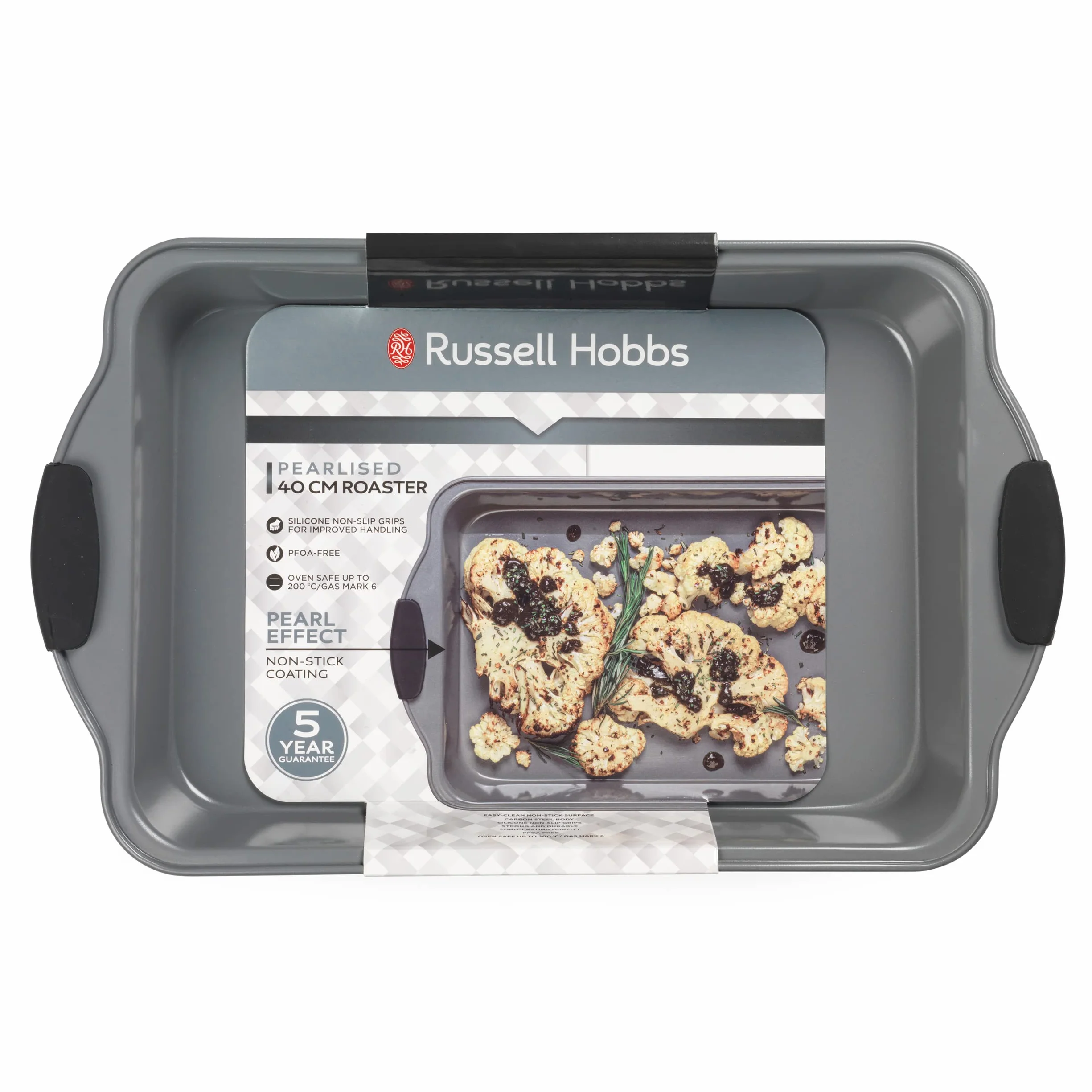 Russell Hobbs Pearlised Deep Roaster 40cm Non-Stick Carbon Steel Silicone Handles Matte Grey