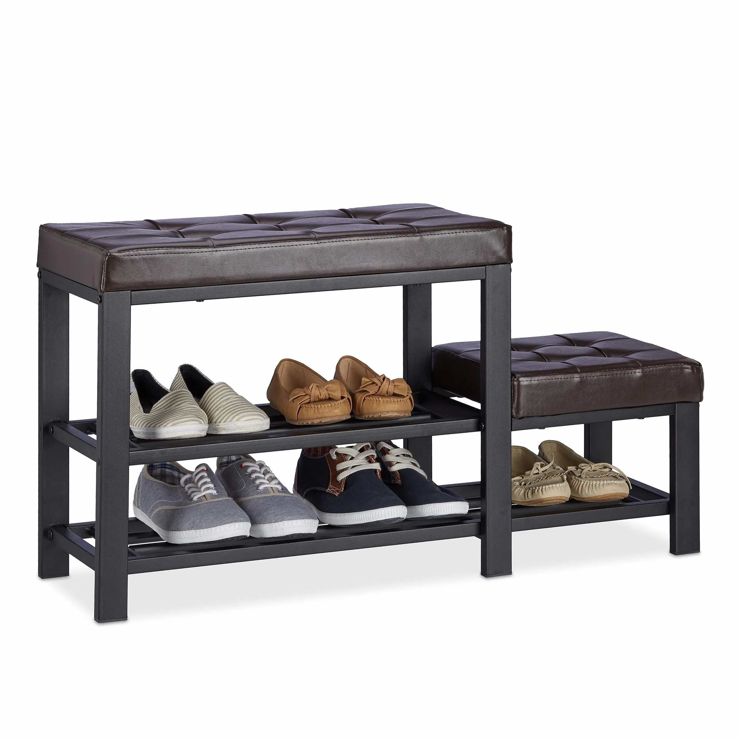 Relaxdays Ławka na buty ze stołkiem siedzisko 2 poziomy 50x90,5x30,5 cm brązowy