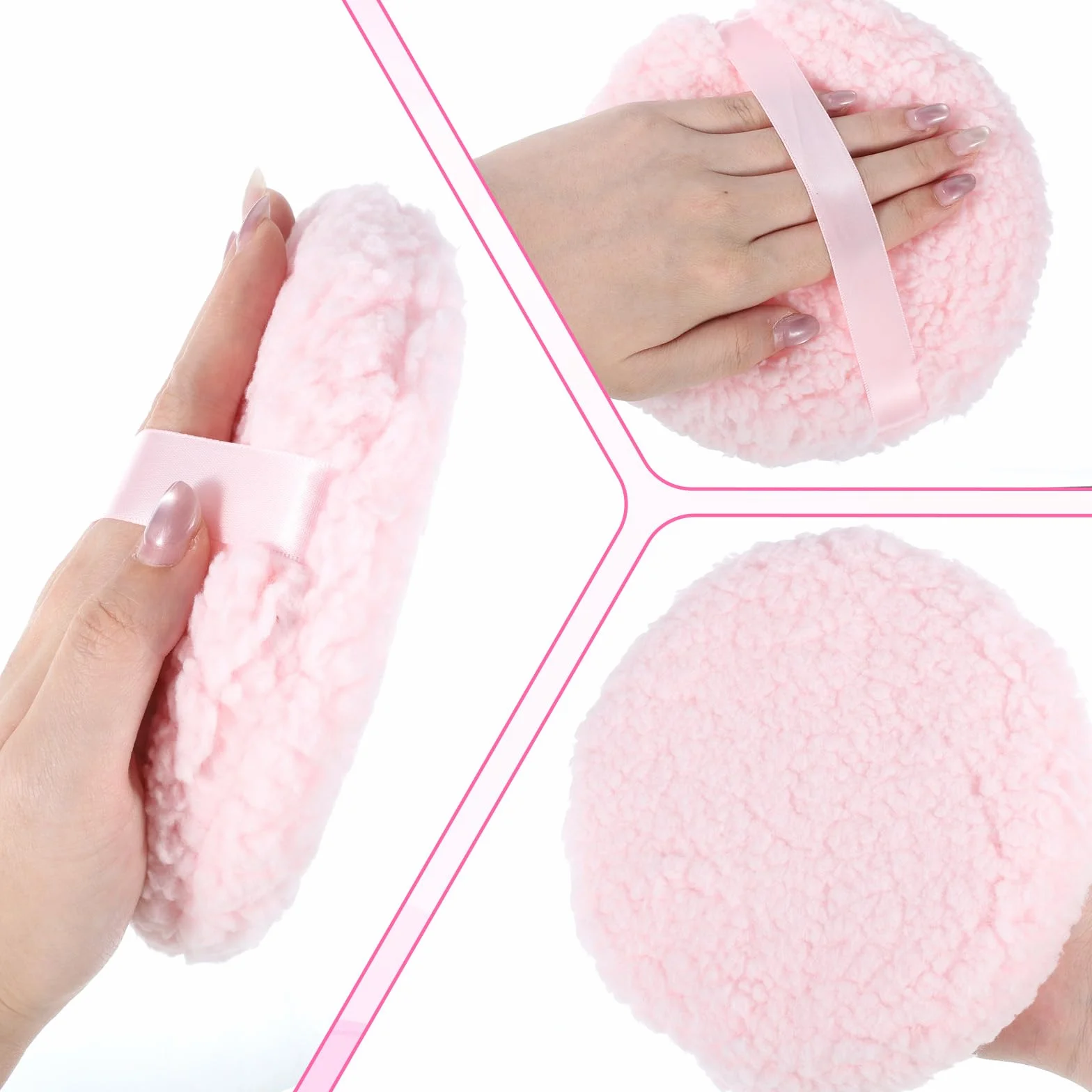 3 sztuki pudru puff, 15 cm, duży puder, z 2 małymi gąbkami do pudru do pudru, do pudru do ciała, pudru do ciała, pudru, do mokrej, suchej twarzy i ciała, talk (różowy)