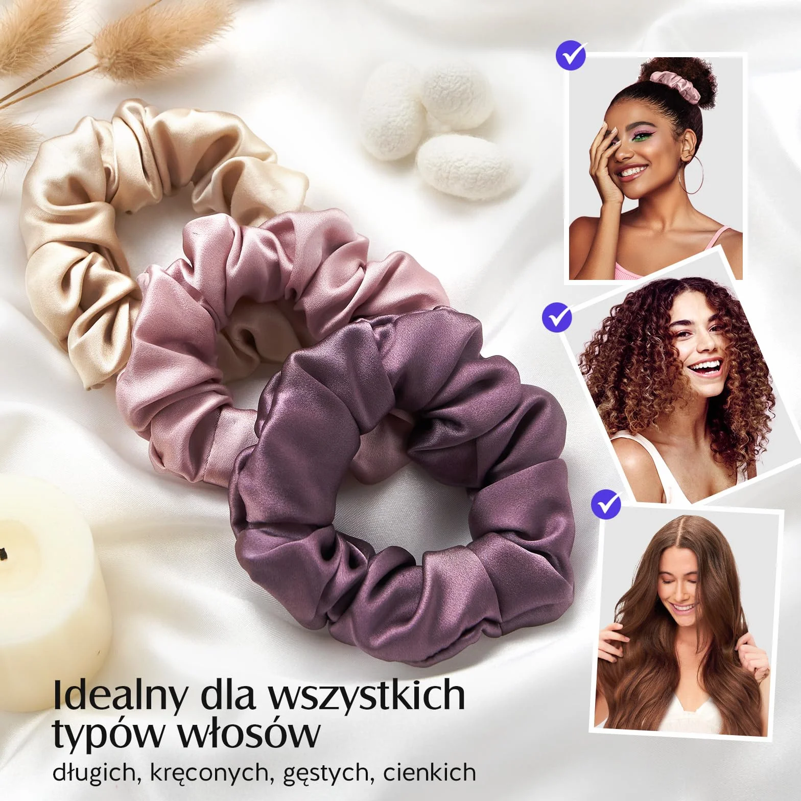 Umisleep 3-częściowy zestaw 100% Mulberry Silk Scrunchies dla kobiet, delikatne gumki do włosów redukujące puszenie się włosów i łamanie włosów, elastyczne gumki do włosów bez odcisków (różowe,
