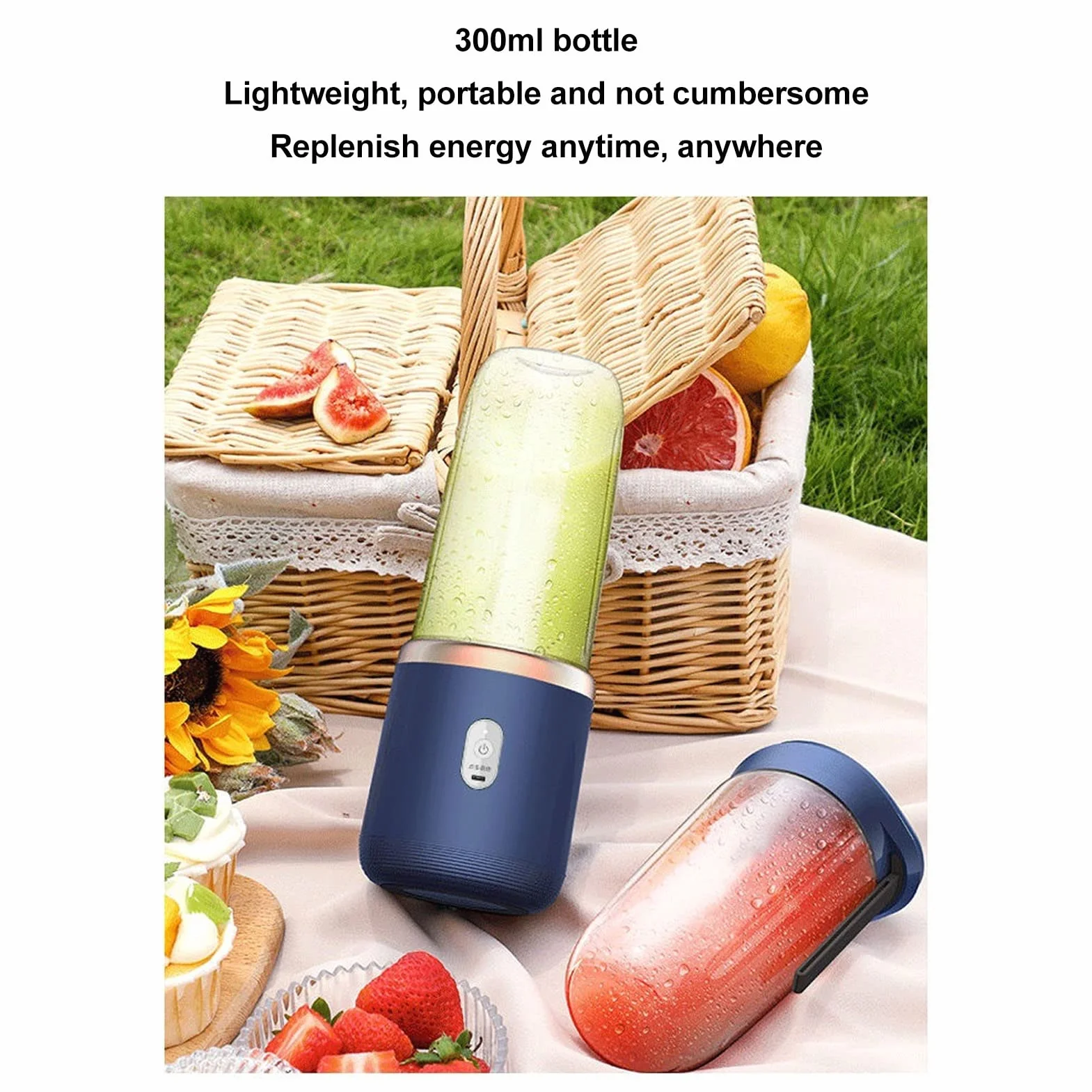 Blender, USB Charging przenośny blender z 6 ostrzami, bezprzewodowy osobisty blender z butelką i pokrywą, blender o dużej prędkości do, soków, koktajli, mrożonych owoców