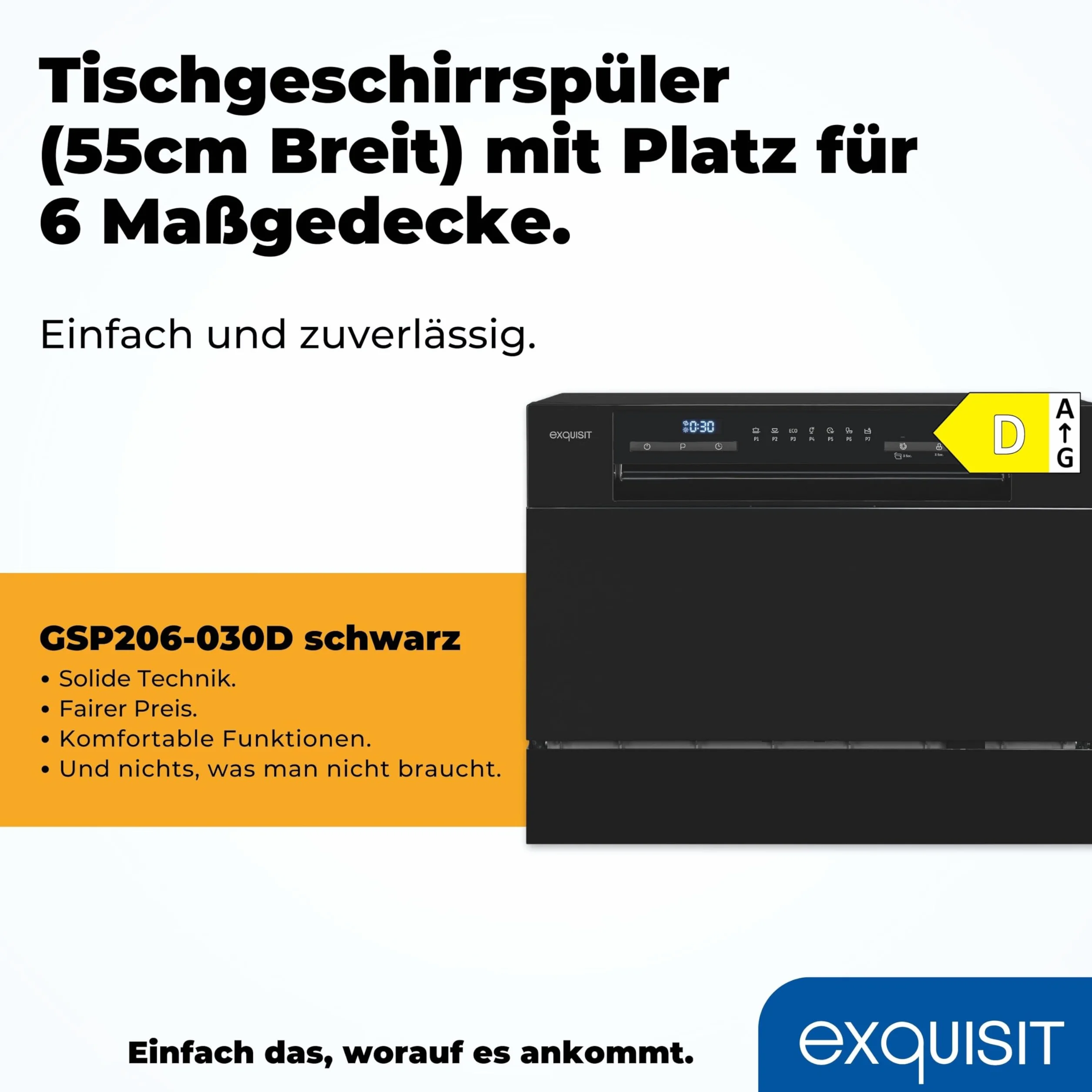 Exquisit Zmywarka stołowa GSP206-030D czarna 55 cm 6 nakryć LED