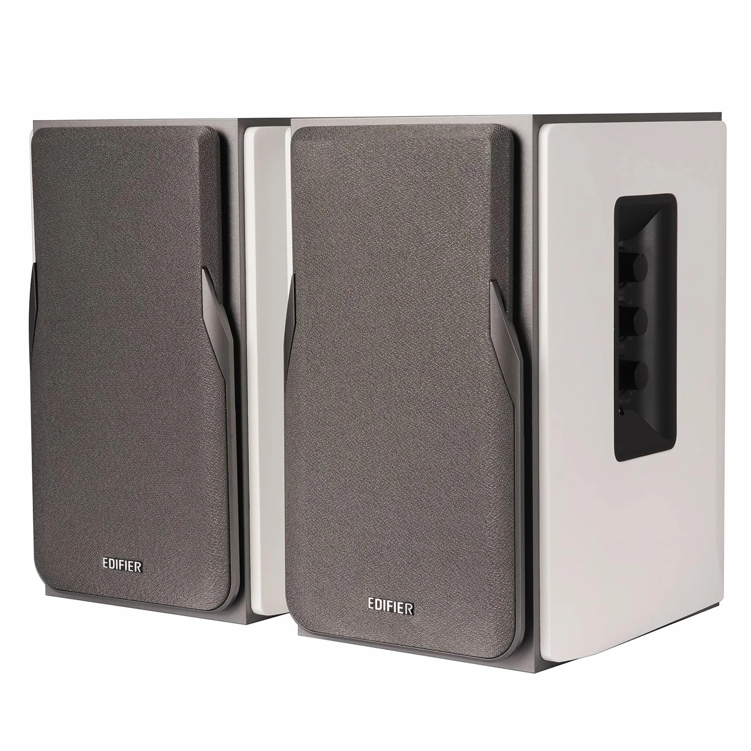 EDIFIER Studio R1380T 2.0 system głośników regałowych (42 W) w obudowie z prawdziwego drewna (MDF). Dwa przyłącza LINE. Pilot zdalnego sterowania na podczerwień i boczne elementy sterujące basami,