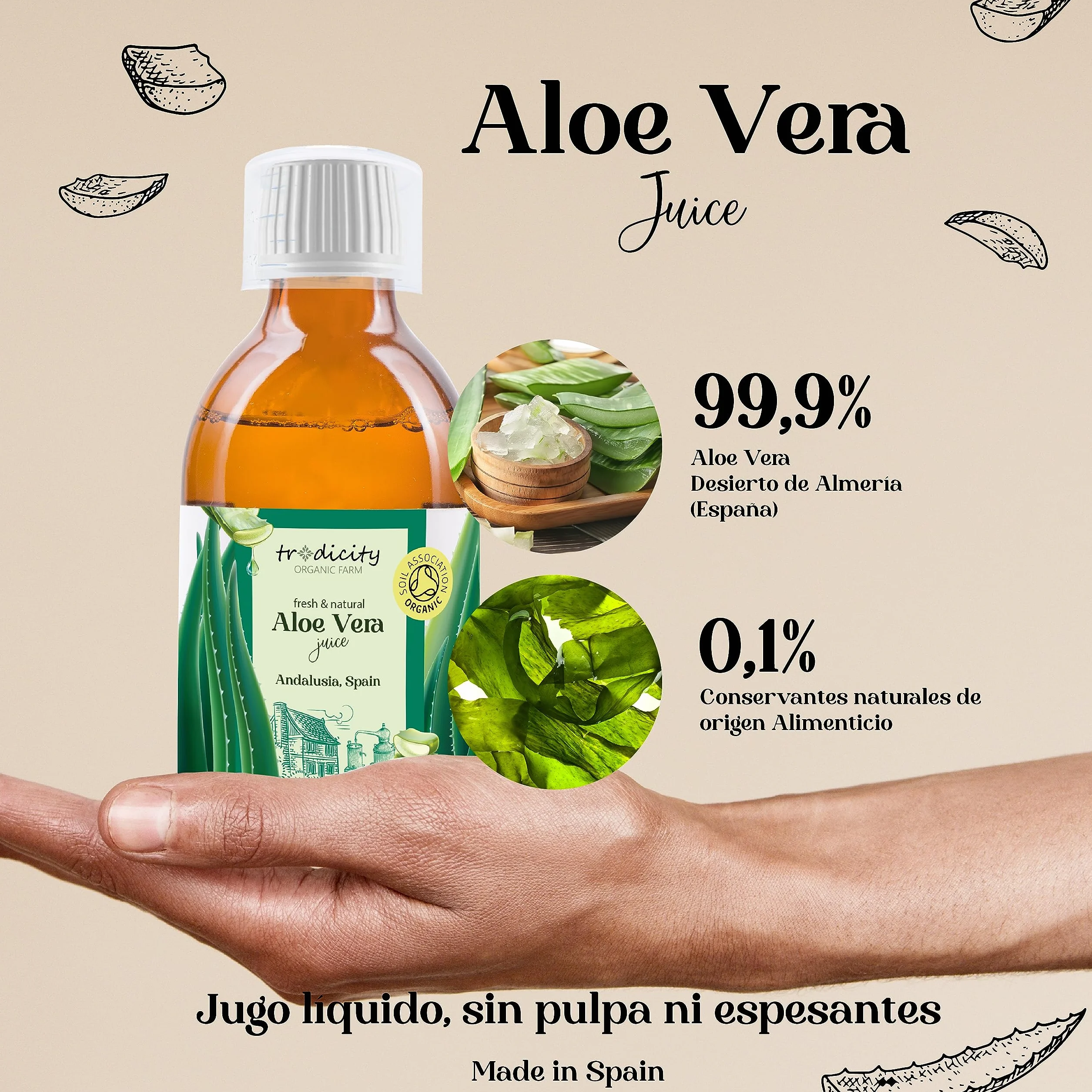 Koncentrat aloesu 99,9% organiczny, czysty i naturalny luch, 100% tłoczony na zimno, tłoczony na zimno z ekologicznej rośliny aloesu, Hiszpania