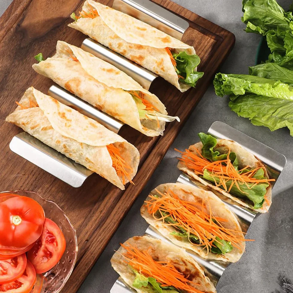 2-częściowy zestaw uchwytów Tacos, uchwyt do taco, uchwyt na taco ze stali nierdzewnej, uchwyt Taco z uchwytami, piekarnik, grill i zmywarka, do przechowywania tacos, chleba i naleśników
