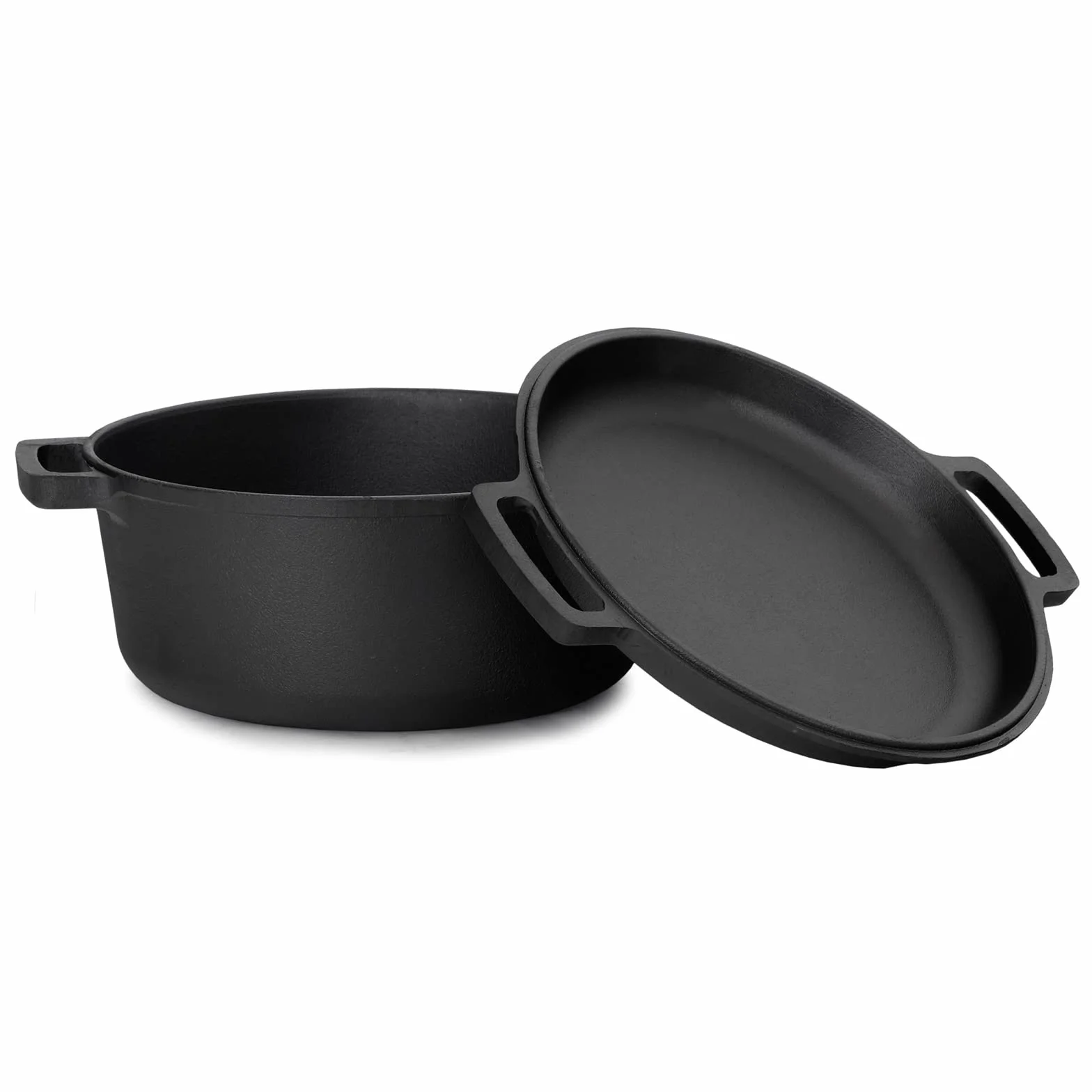 Garnek żeliwny 4 l typu Dutch Oven Ø 24 cm, z pokrywką patelnia 2 w 1, zestaw do pieczenia chleba, zupy, garnek do duszenia, podwójna funkcja, pokrywa/patelnia do smażenia do kuchni, na kemping