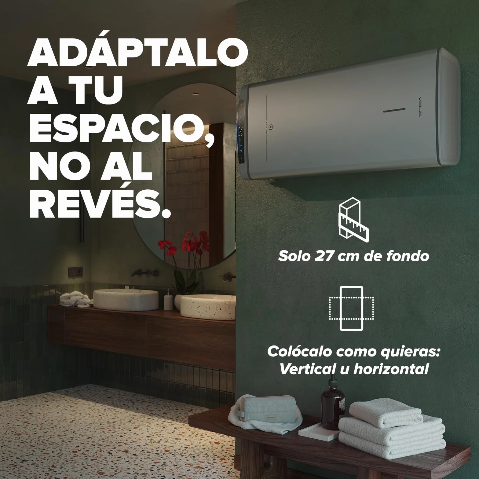 Ariston Velis Pro Wifi - elektryczny podgrzewacz wody, wielopozycyjny elektryczny podgrzewacz wody, elektryczny termos o pojemności 50 litrów, Wi-Fi i funkcja ECO-EVO 79,7 x 27,5 x 51,1 cm, instalacja