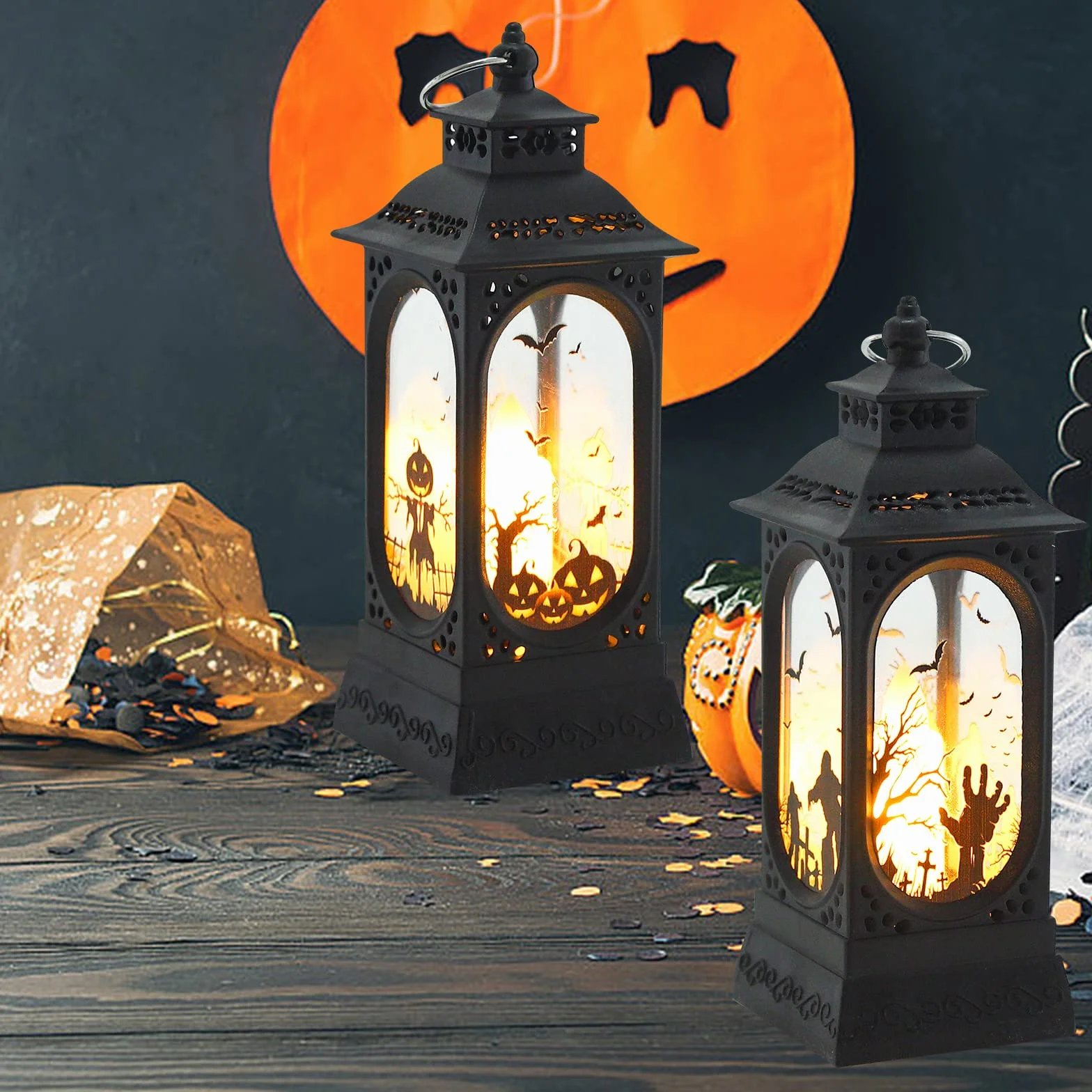 Świeca LED halloweenowa 3 szt. latarnia retro lampa olejna dekoracyjna plastikowa wisząca