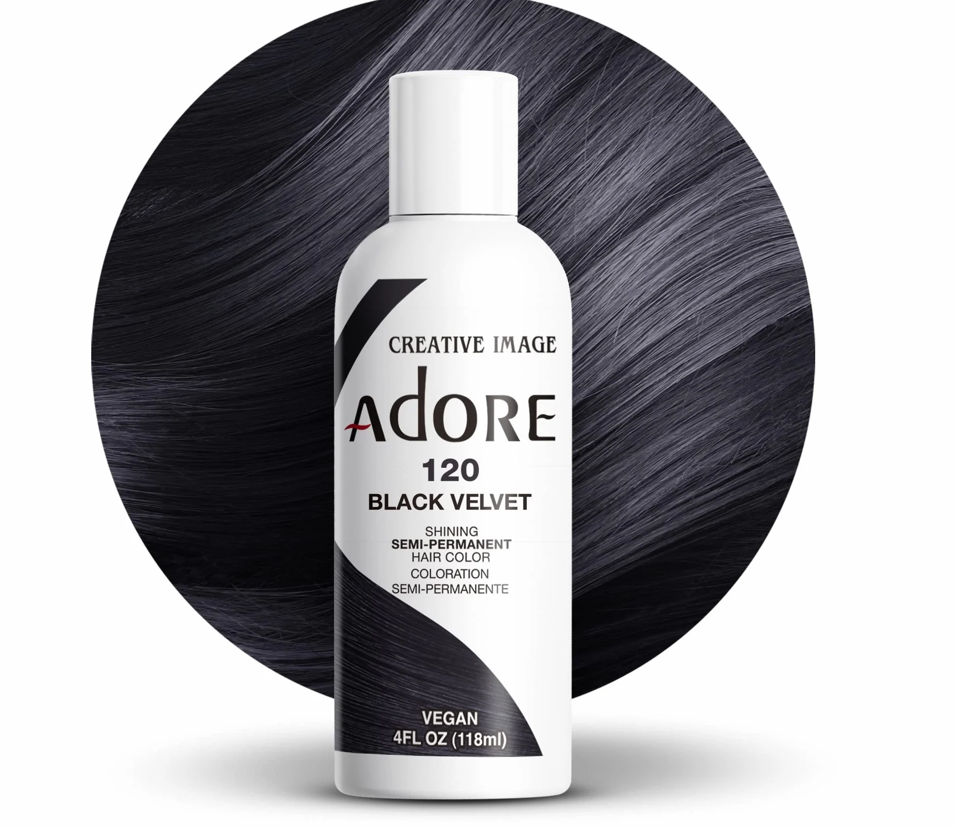 Adore Półtrwała farba do włosów czarny aksamit 120, wegańska, bez amoniaku, 118 ml
