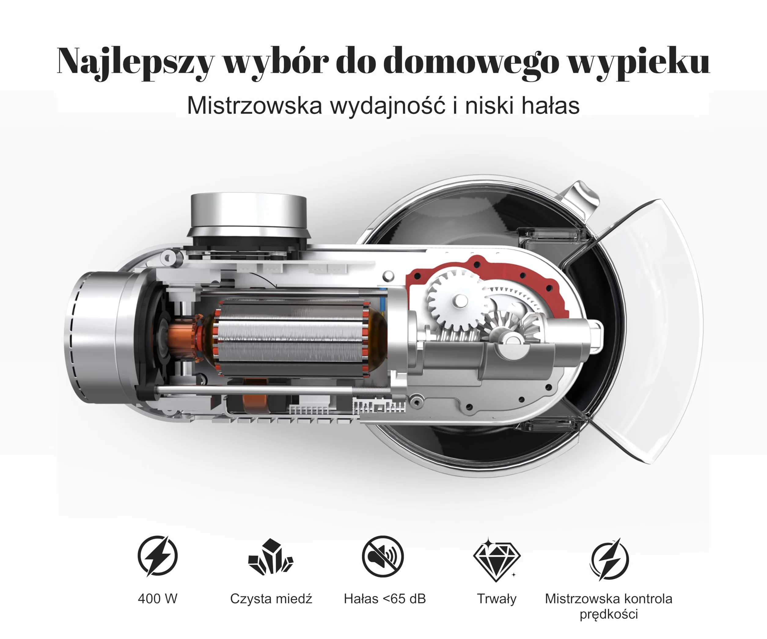 Mikser stojący 5 L Vollmetal, silnik DC z miedzi, timer LED, 8 prędkości, stal nierdzewna, czarny